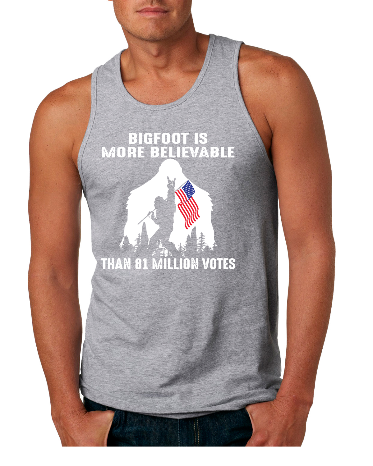 Camiseta sin mangas Bigfoot Is More Believable Than 81 Million Votes para hombre - Imagen 4 de 7