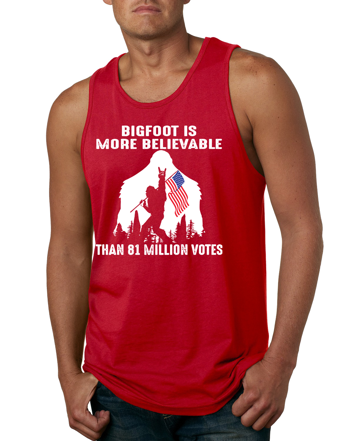 Camiseta sin mangas Bigfoot Is More Believable Than 81 Million Votes para hombre - Imagen 6 de 7
