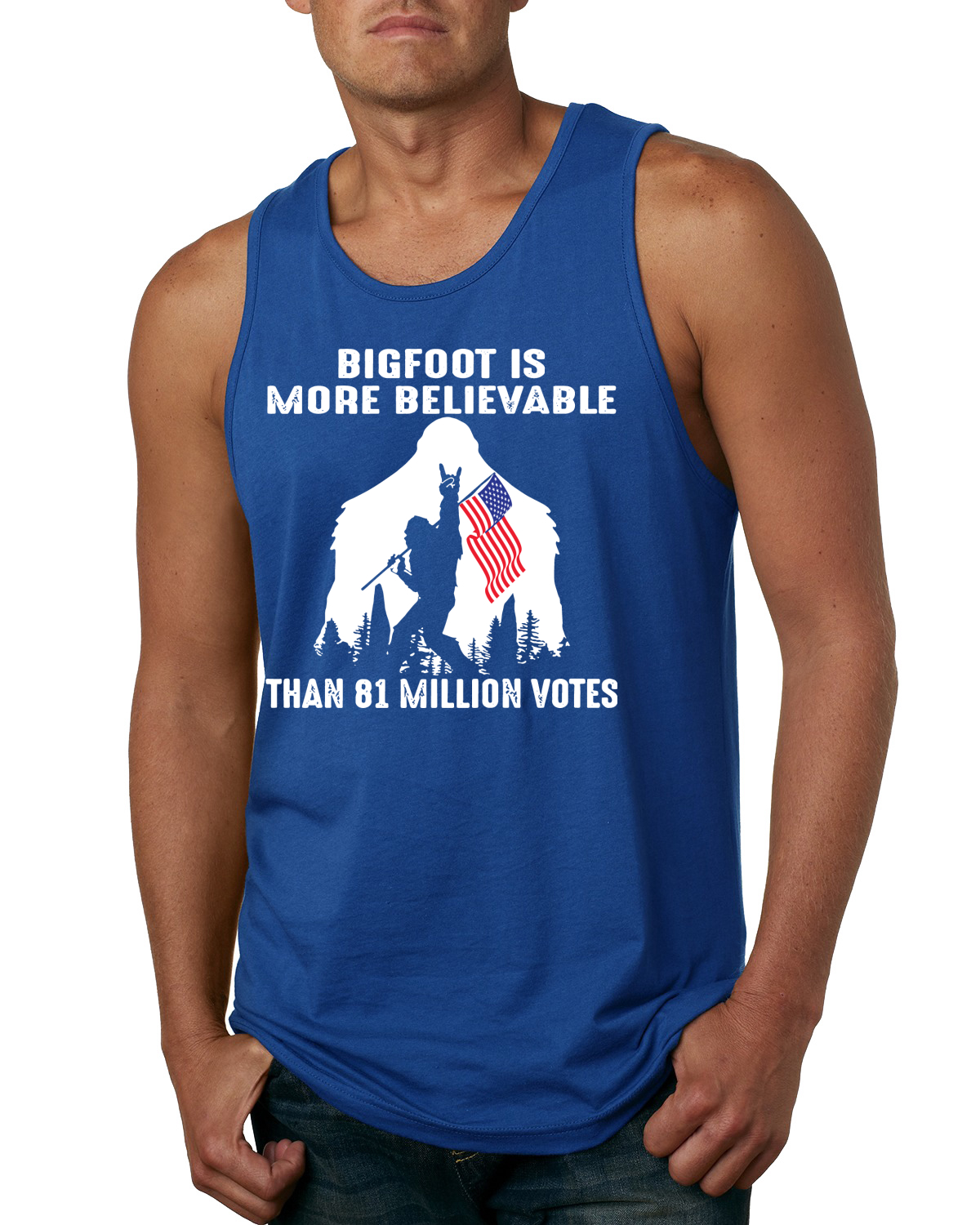 Camiseta sin mangas Bigfoot Is More Believable Than 81 Million Votes para hombre - Imagen 7 de 7