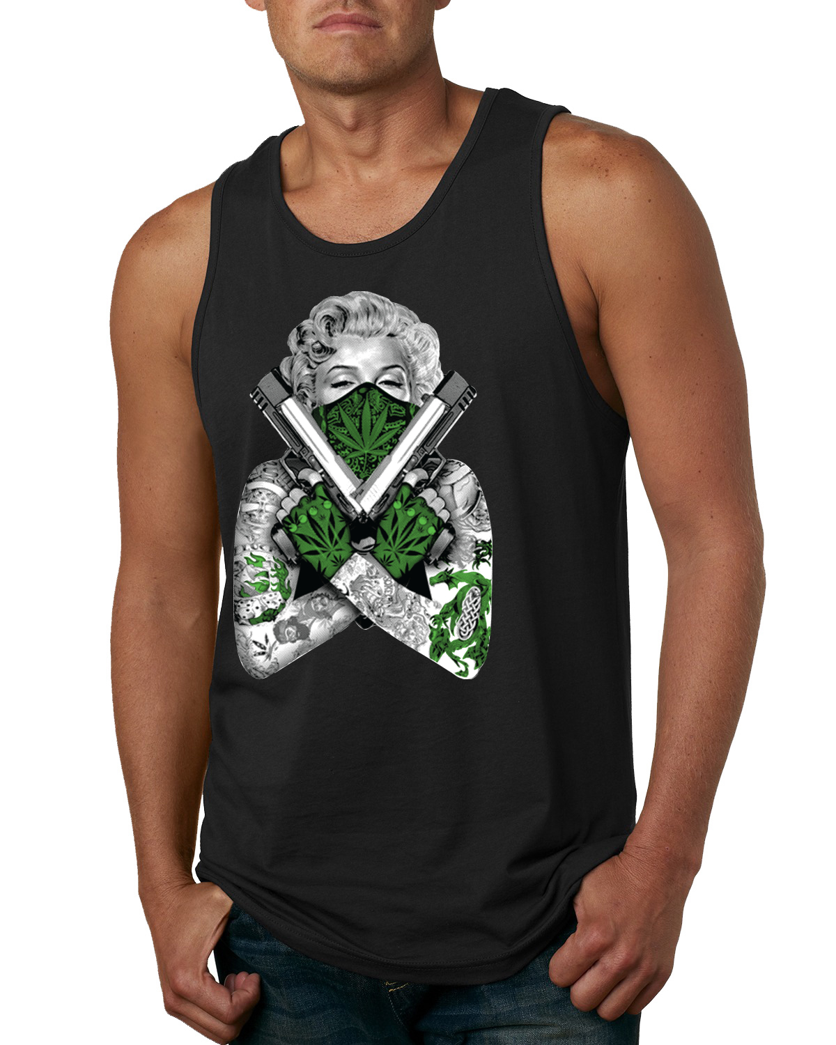 Marilyn Monroe Weed Marijuana Two Guns Herren Grafik Tank Top - Bild 3 von 9