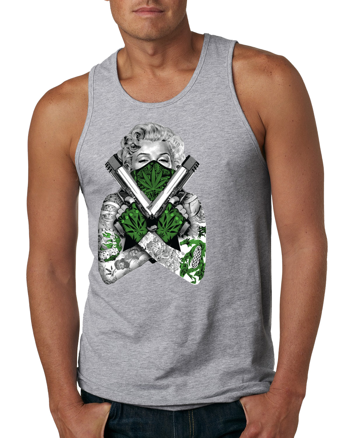 Marilyn Monroe Weed Marijuana Two Guns Herren Grafik Tank Top - Bild 4 von 9