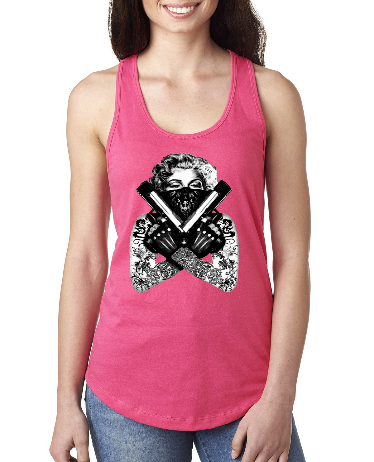 Marilyn Monroe Badass Tattoo Art Guns Women Jersey Racerback Tank Top - Picture 11 of 16