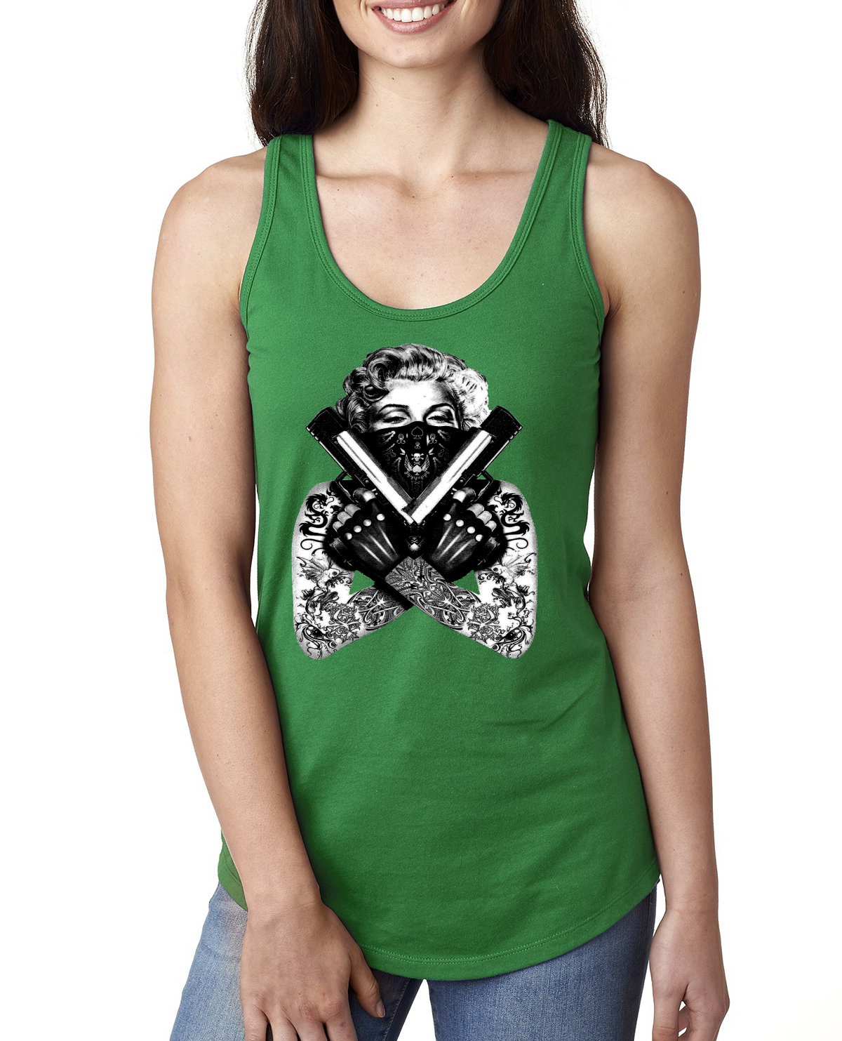 Marilyn Monroe Badass Tattoo Art Guns Women Jersey Racerback Tank Top - Picture 5 of 16
