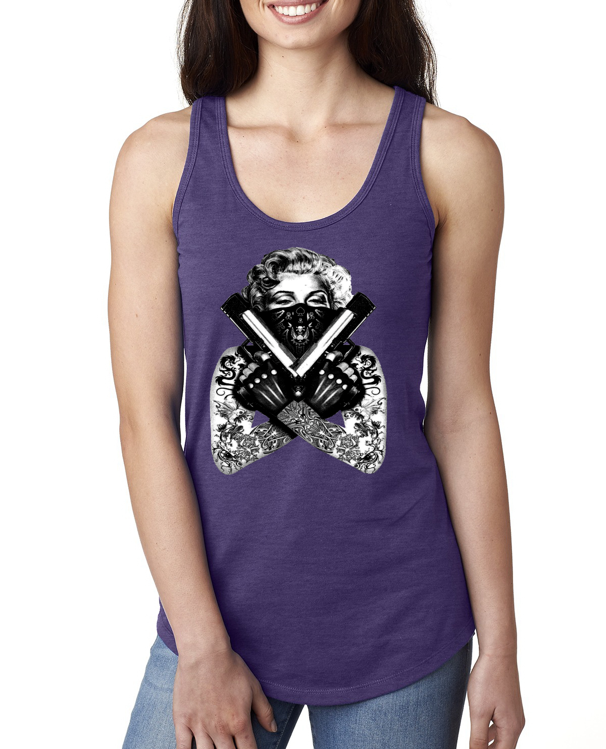 Marilyn Monroe Badass Tattoo Art Guns Women Jersey Racerback Tank Top - Picture 12 of 16
