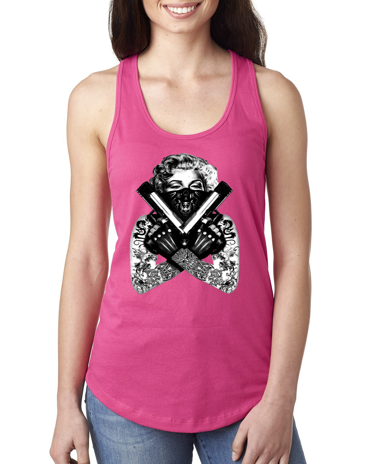 Marilyn Monroe Badass Tattoo Art Guns Women Jersey Racerback Tank Top - Picture 13 of 16