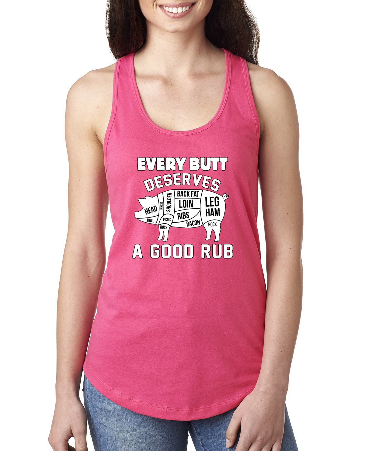 Every Butt Deserves A Good Rub Humor Ladies Racerback Tank Top - Picture 10 of 14