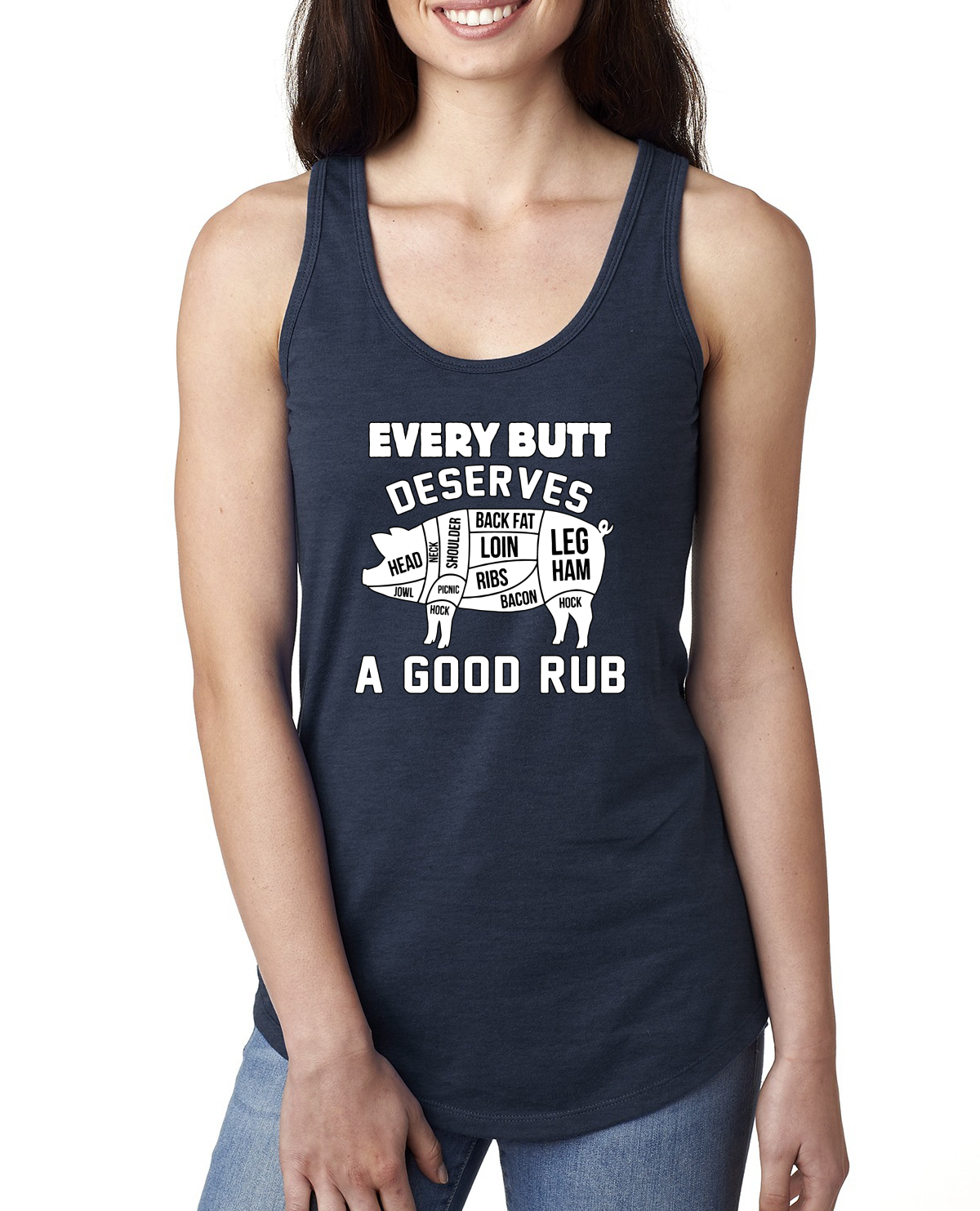 Every Butt Deserves A Good Rub Humor Ladies Racerback Tank Top - Picture 5 of 14