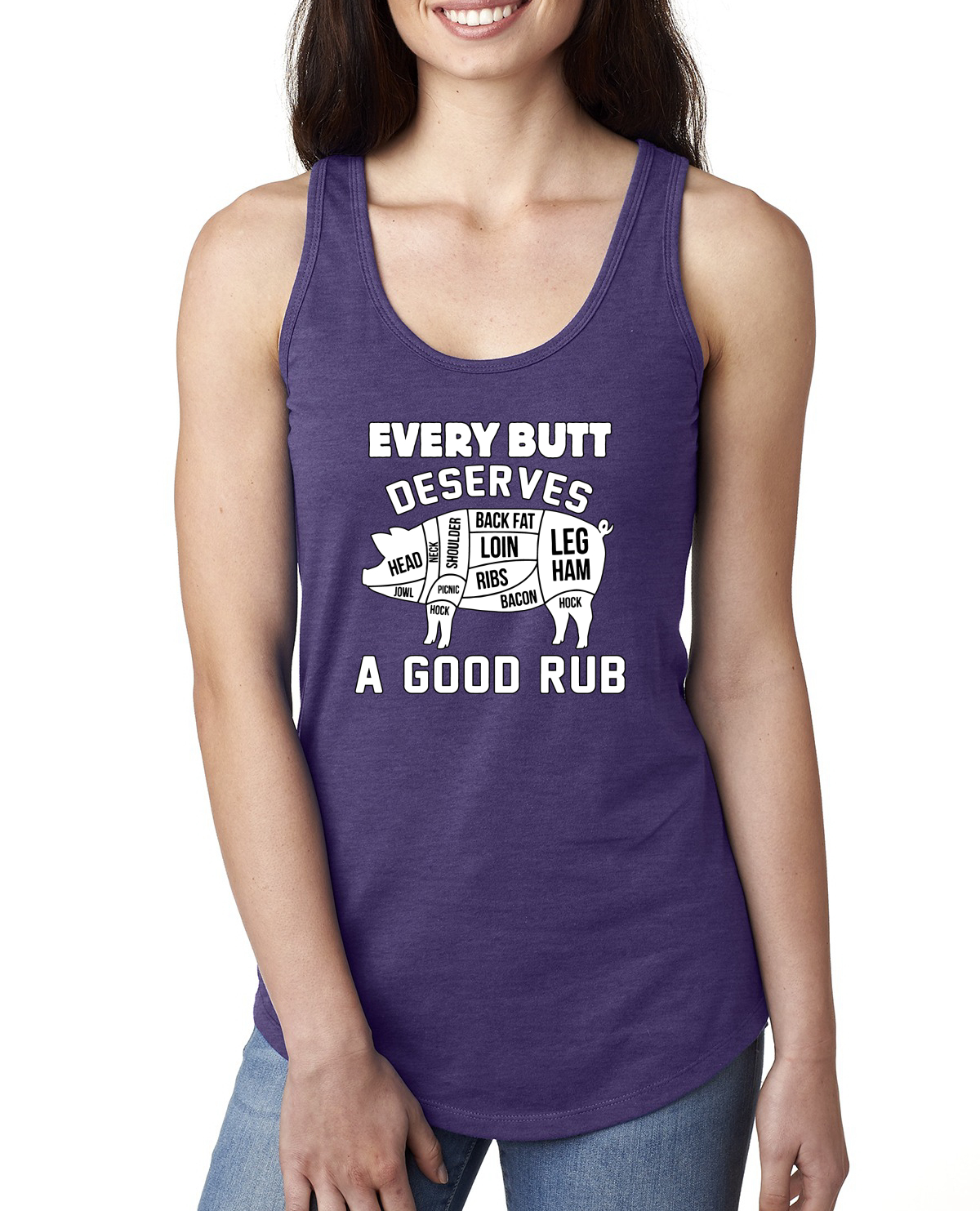 Every Butt Deserves A Good Rub Humor Ladies Racerback Tank Top - Picture 12 of 14