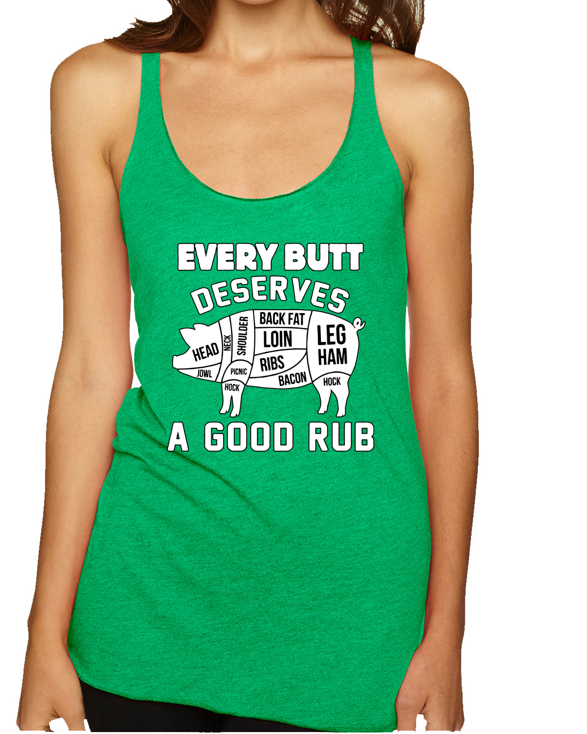Every Butt Deserves A Good Rub Humor Tri-Blend Racerback Tank Top - Picture 5 of 15