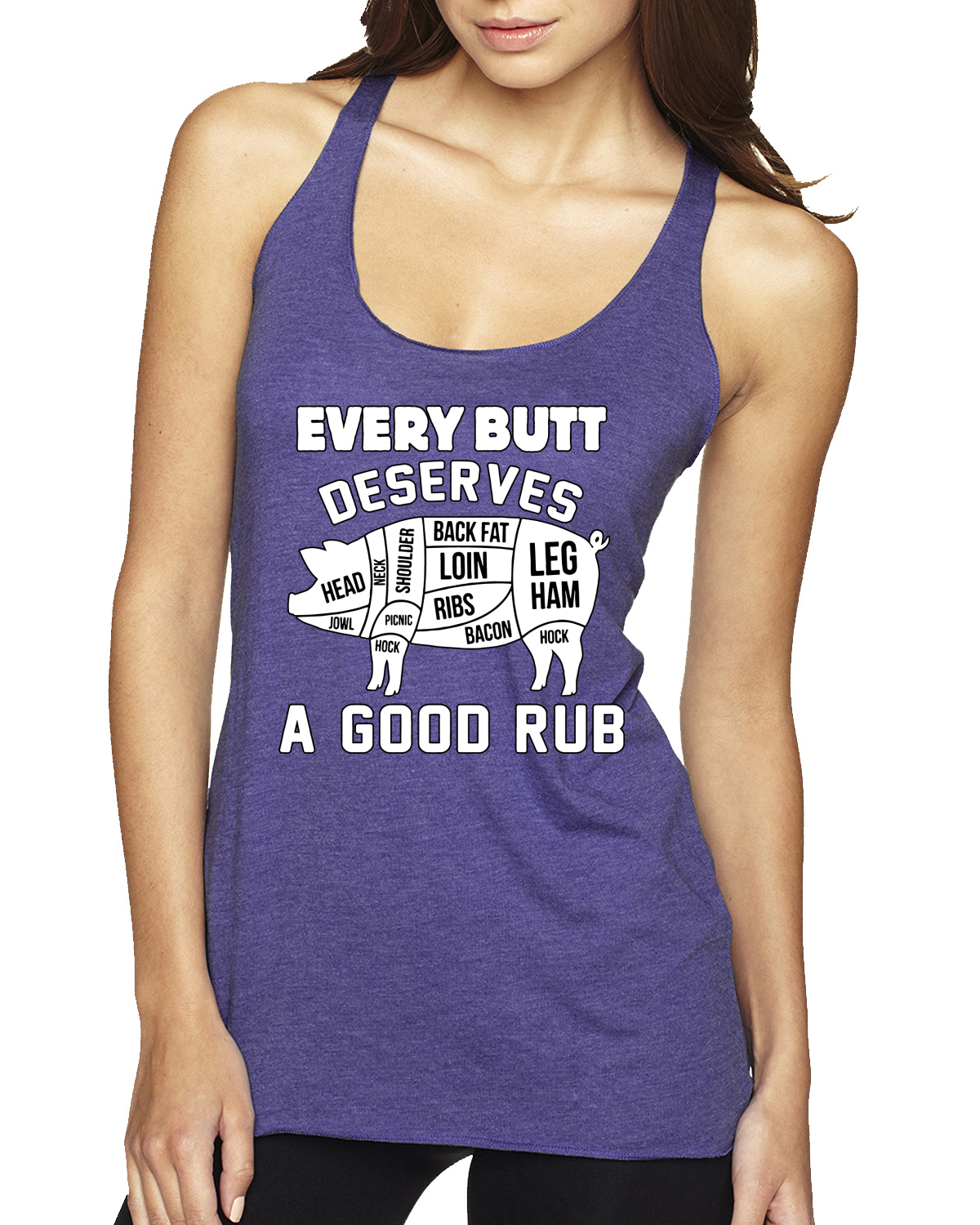 Every Butt Deserves A Good Rub Humor Tri-Blend Racerback Tank Top - Picture 3 of 15