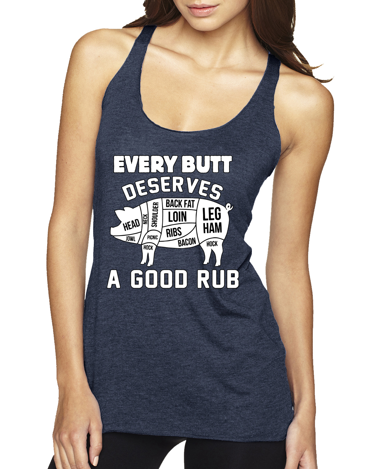Every Butt Deserves A Good Rub Humor Tri-Blend Racerback Tank Top - Picture 9 of 15
