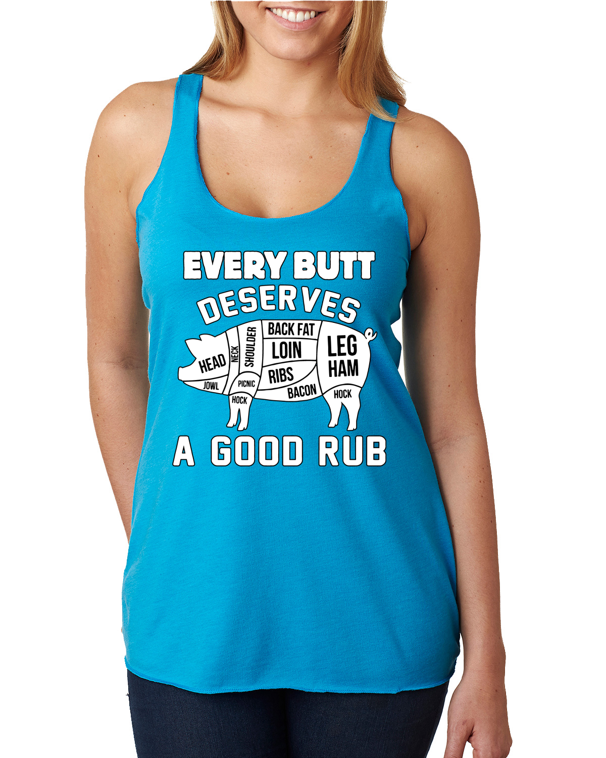 Every Butt Deserves A Good Rub Humor Tri-Blend Racerback Tank Top - Picture 12 of 15