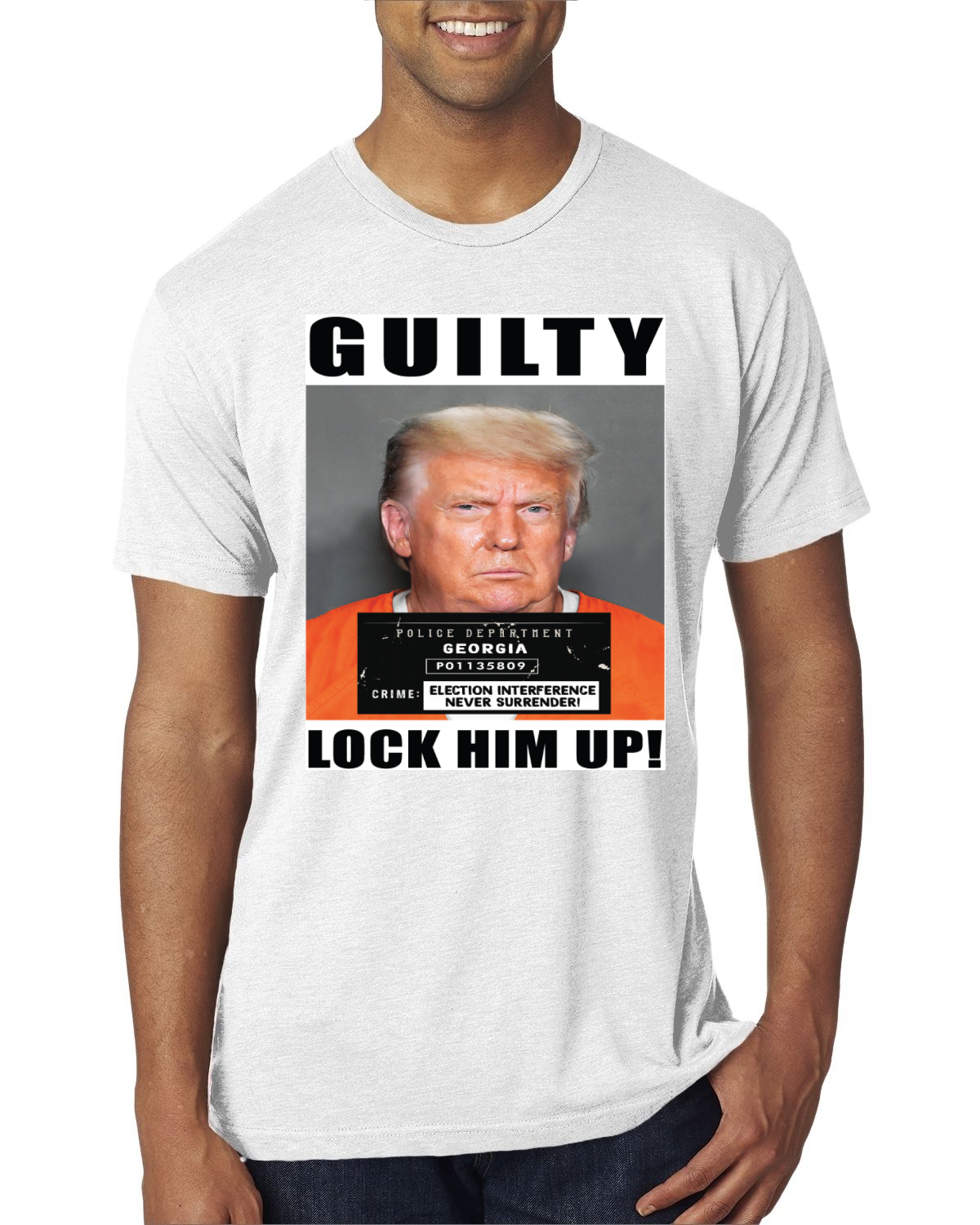 Camiseta Trump Guilty Mugshot Lock Him Up Hombre Premium TriBlend - Imagen 5 de 17