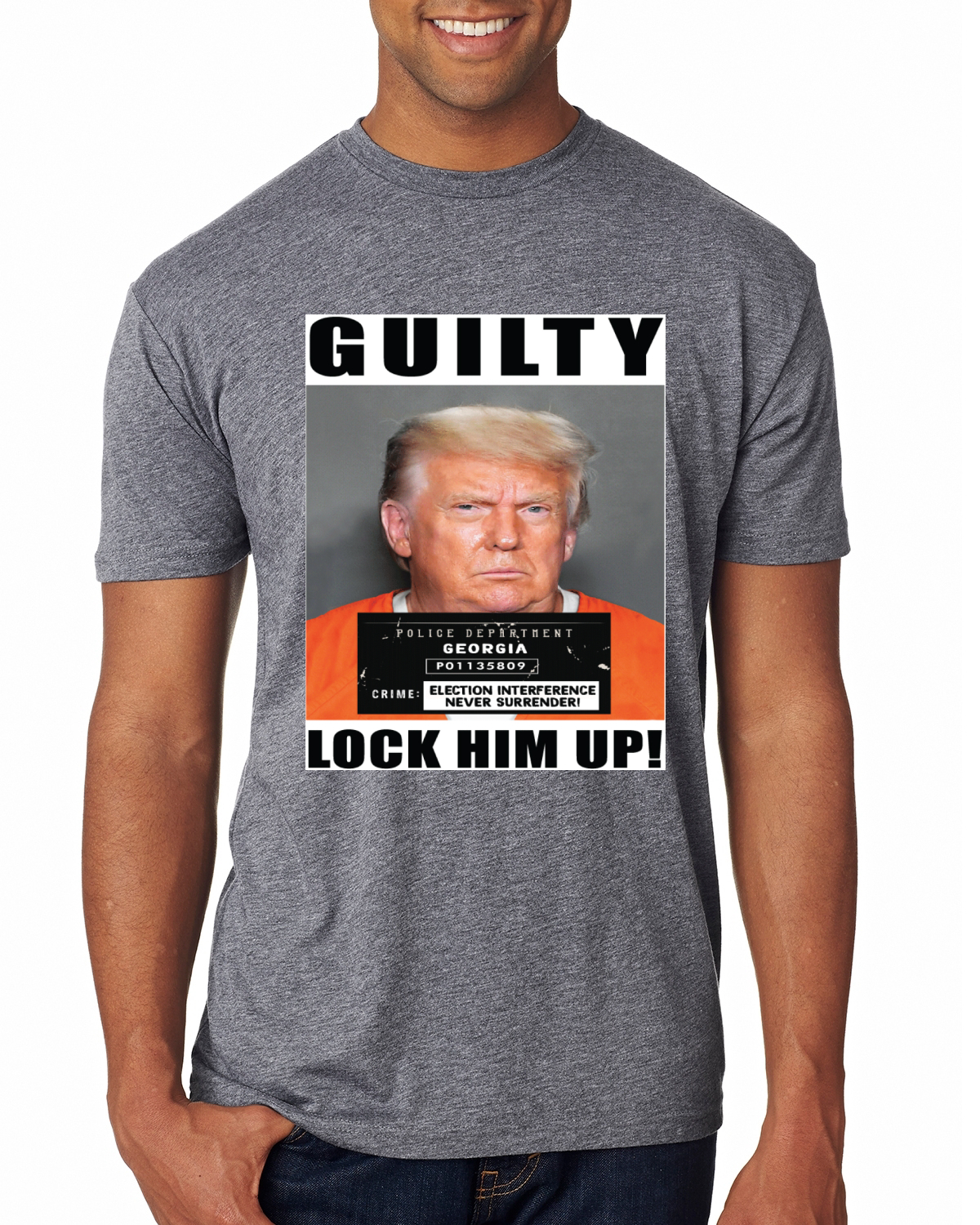 Camiseta Trump Guilty Mugshot Lock Him Up Hombre Premium TriBlend - Imagen 6 de 17