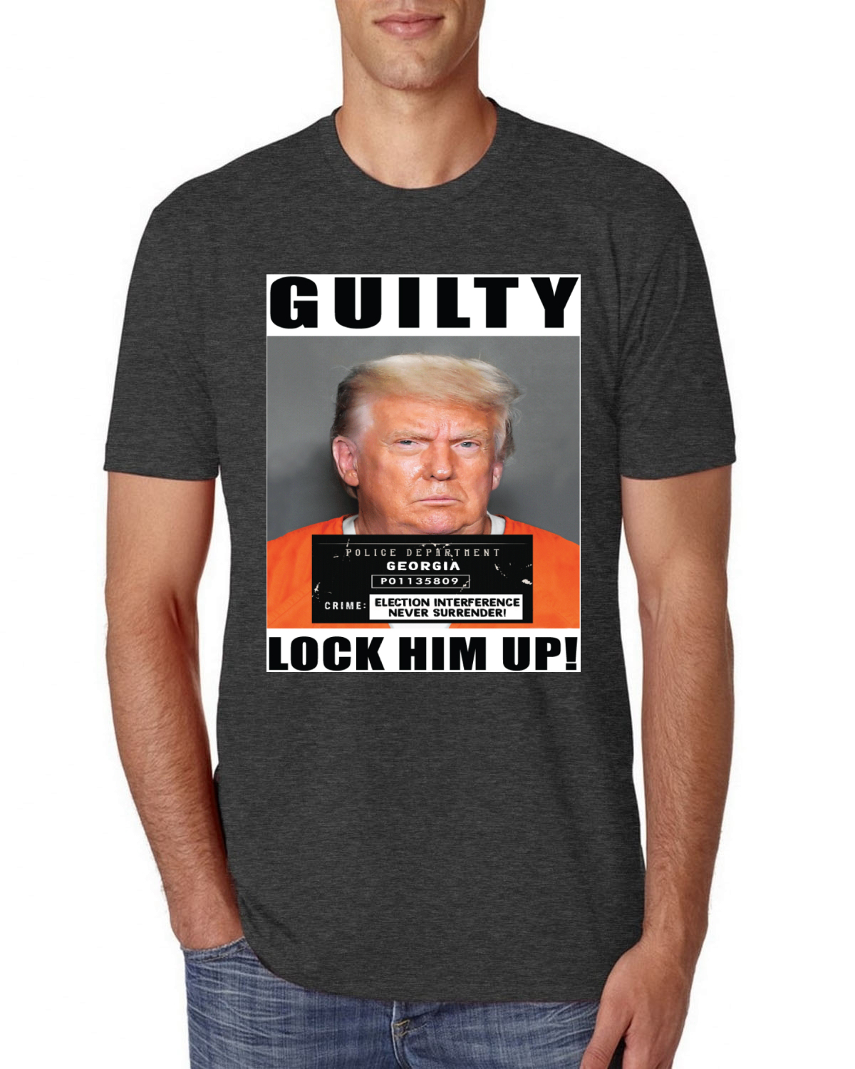 Camiseta Trump Guilty Mugshot Lock Him Up Hombre Premium TriBlend - Imagen 7 de 17