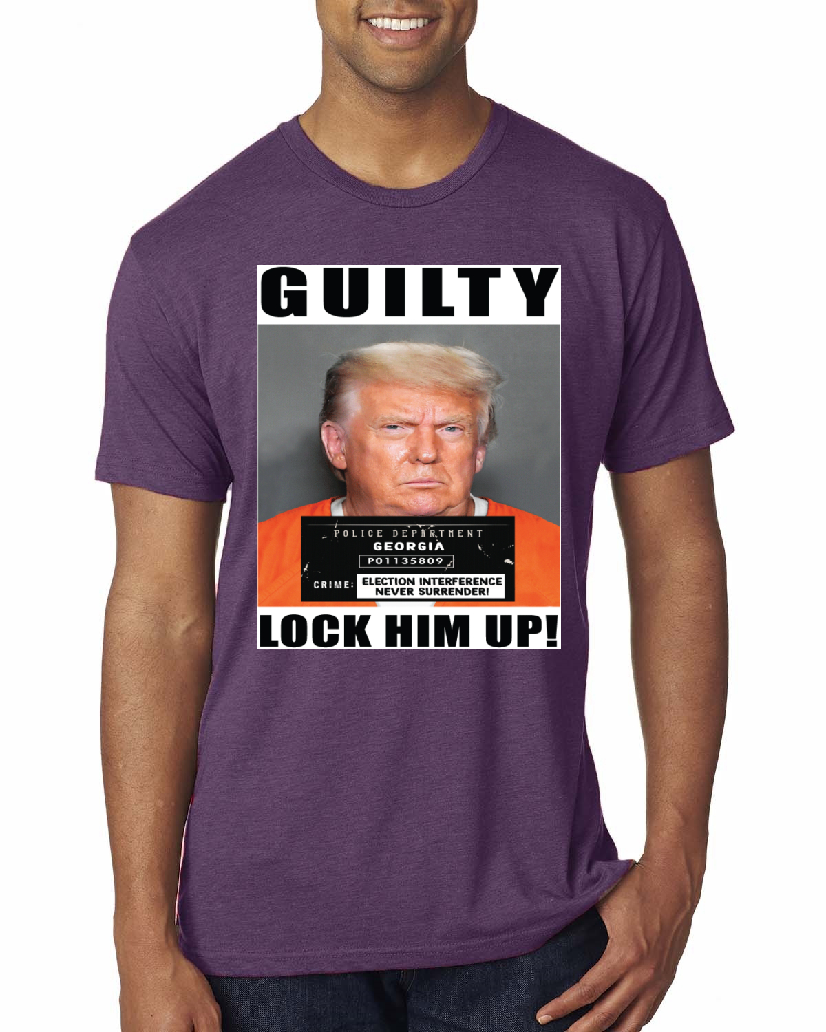 Camiseta Trump Guilty Mugshot Lock Him Up Hombre Premium TriBlend - Imagen 9 de 17