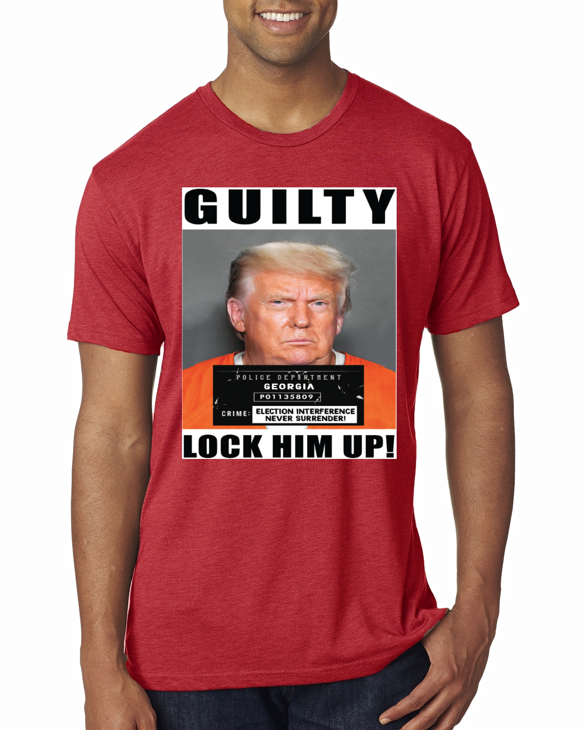 Camiseta Trump Guilty Mugshot Lock Him Up Hombre Premium TriBlend - Imagen 10 de 17