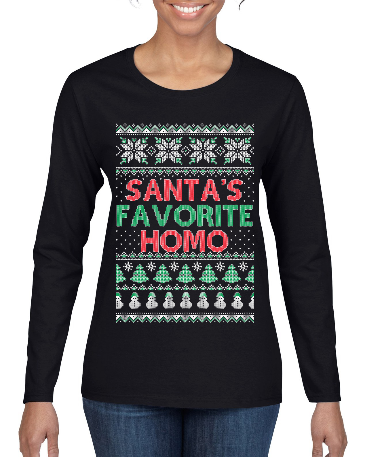Santa's Favorite Homo Womens Graphic Long Sleeve TShirt - Picture 3 of 8