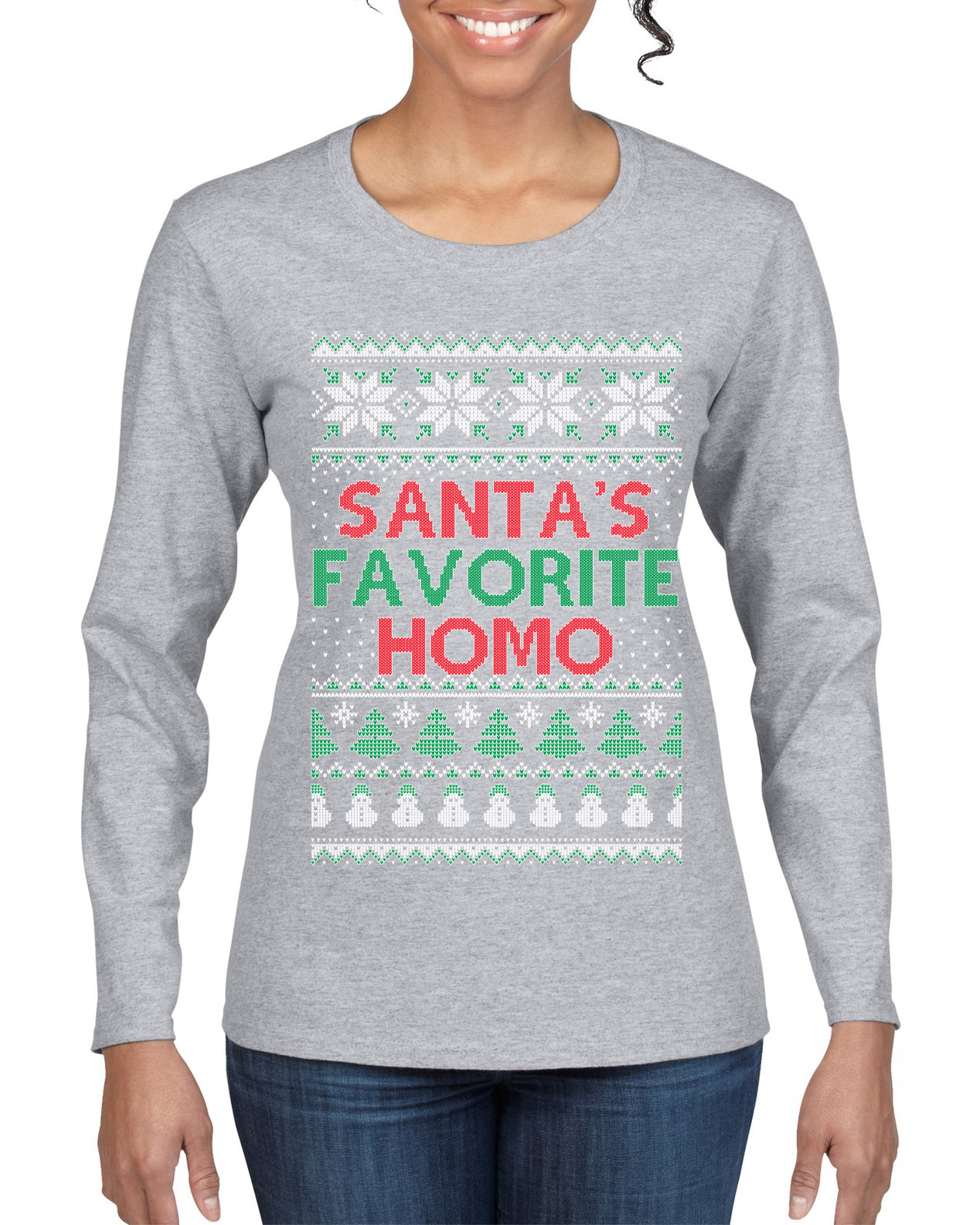 Santa's Favorite Homo Womens Graphic Long Sleeve TShirt - Picture 4 of 8