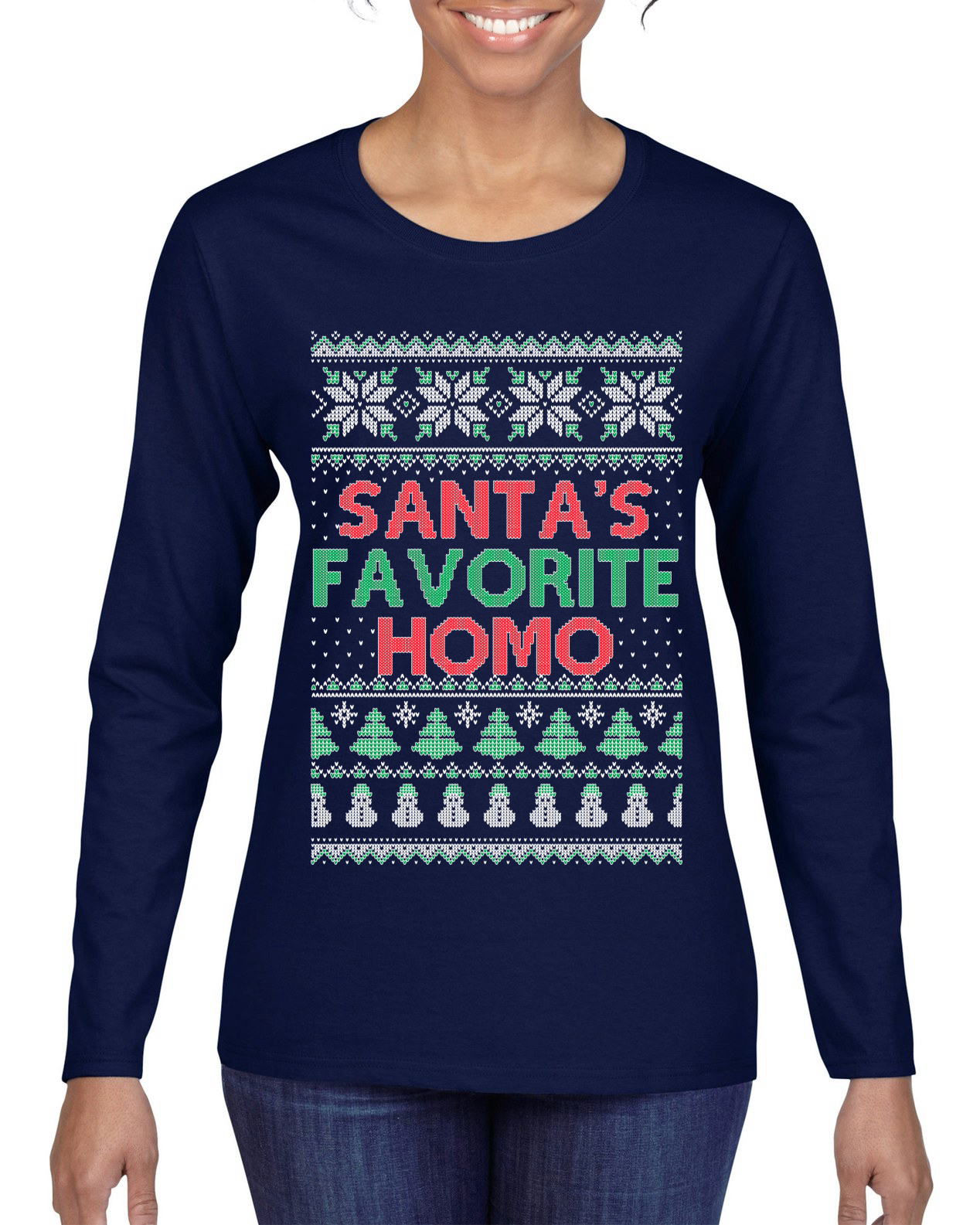 Santa's Favorite Homo Womens Graphic Long Sleeve TShirt - Picture 5 of 8