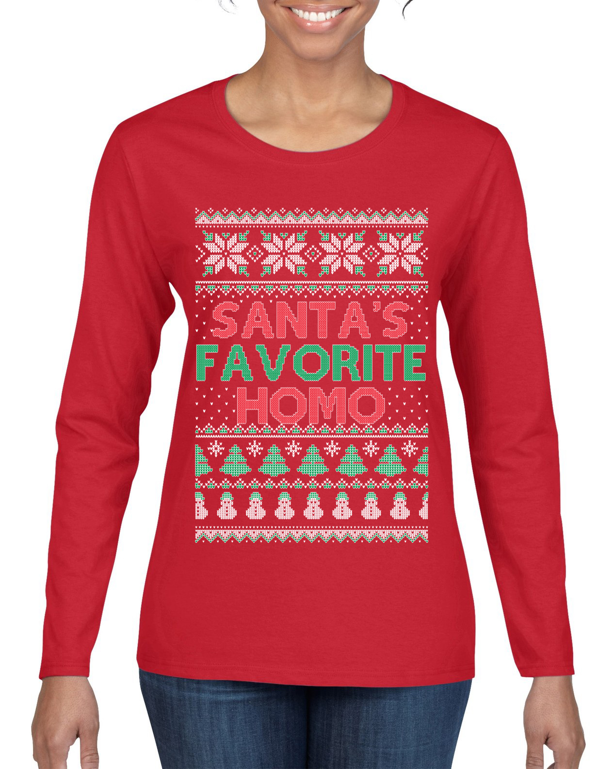 Santa's Favorite Homo Womens Graphic Long Sleeve TShirt - Picture 6 of 8