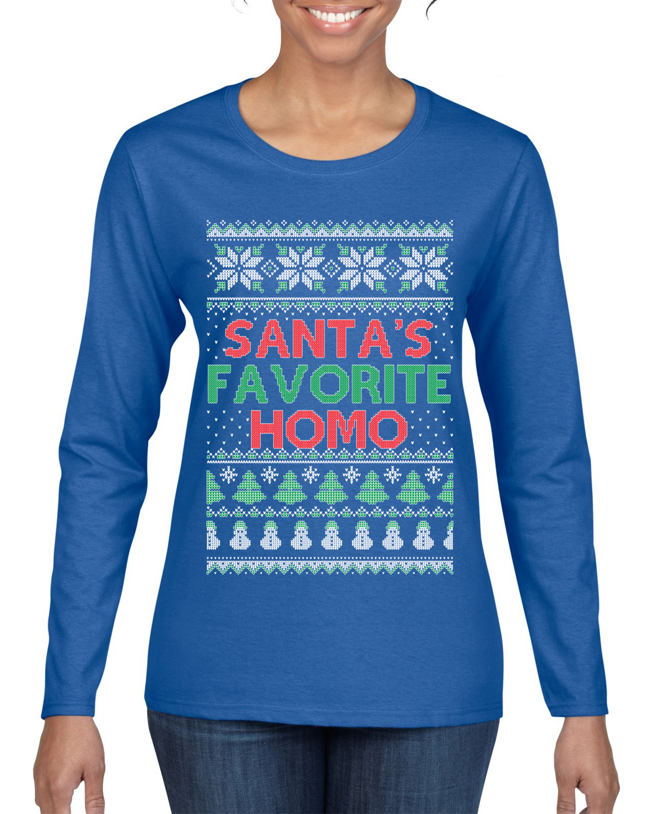 Santa's Favorite Homo Womens Graphic Long Sleeve TShirt - Picture 7 of 8