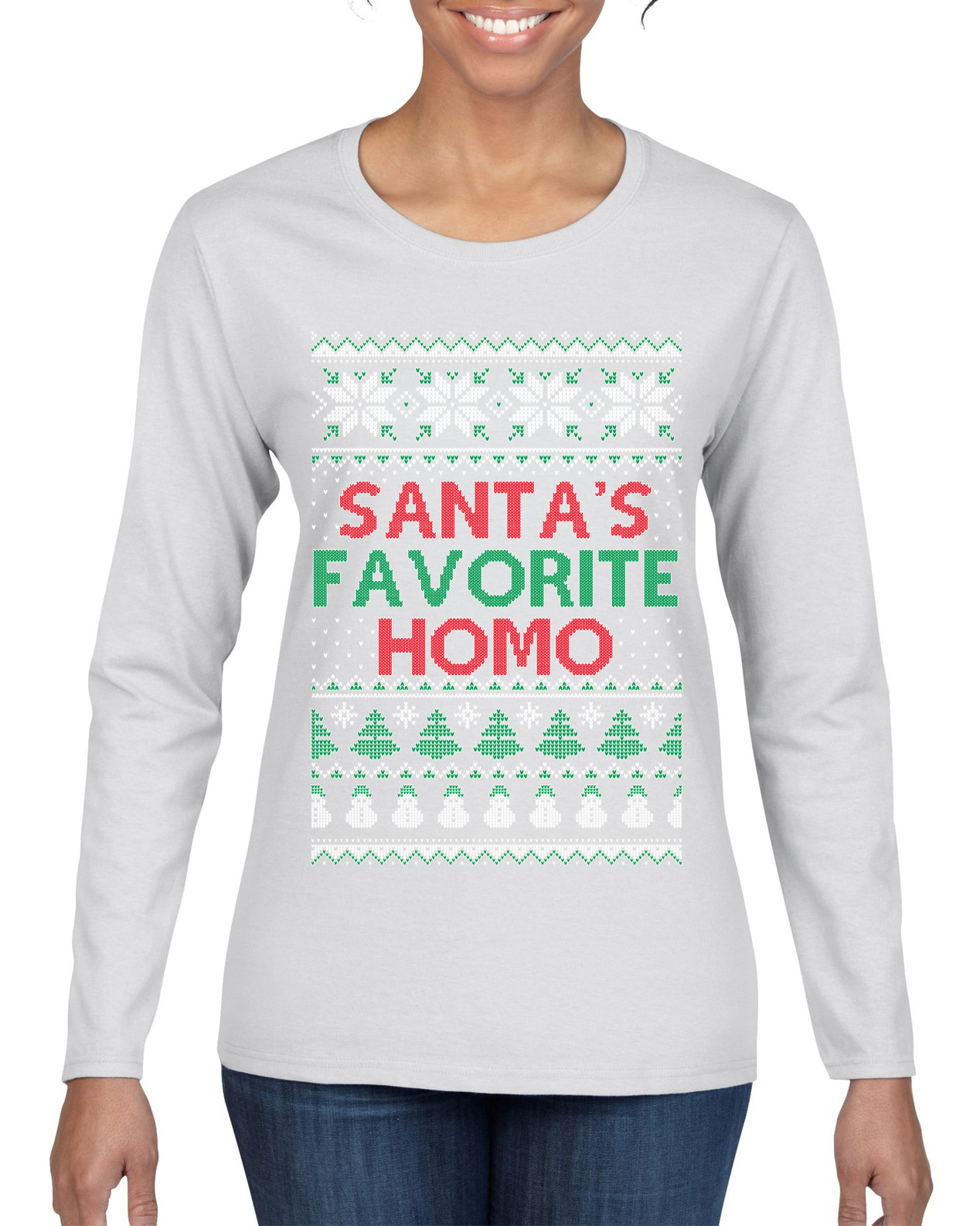 Santa's Favorite Homo Womens Graphic Long Sleeve TShirt - Picture 8 of 8