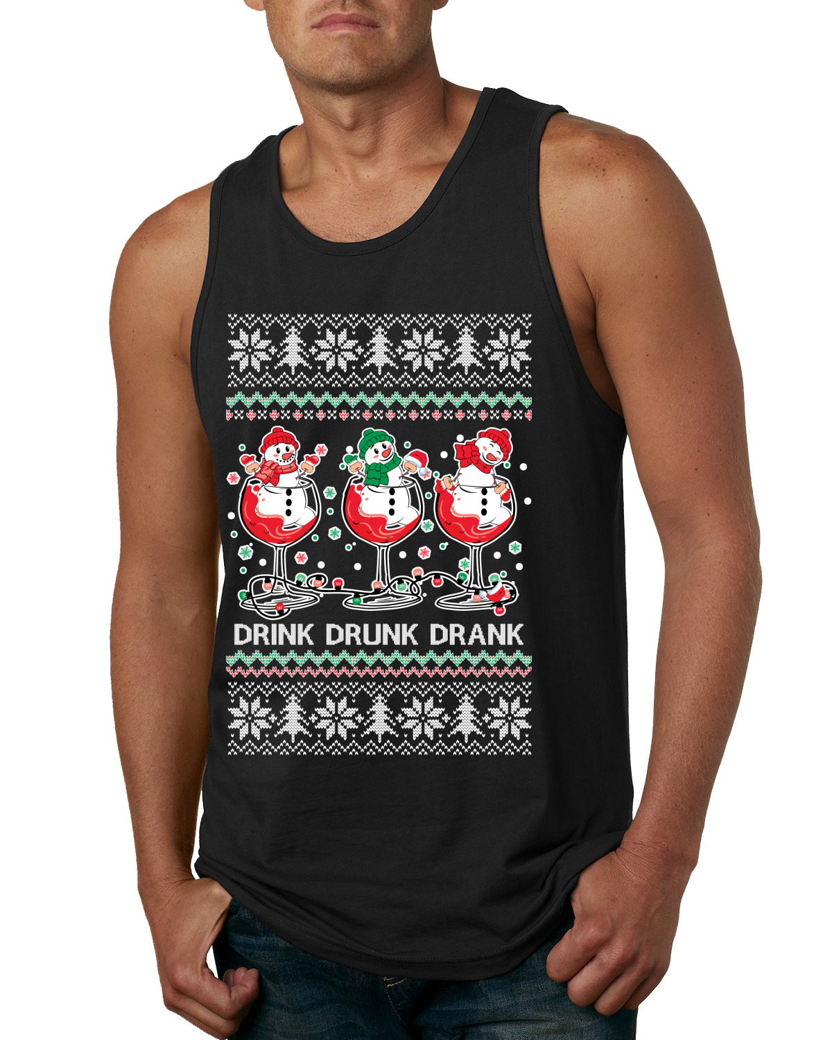 Holiday Spirits Drink Drank Drunk Snowmen Men Tank Top - Picture 3 of 9