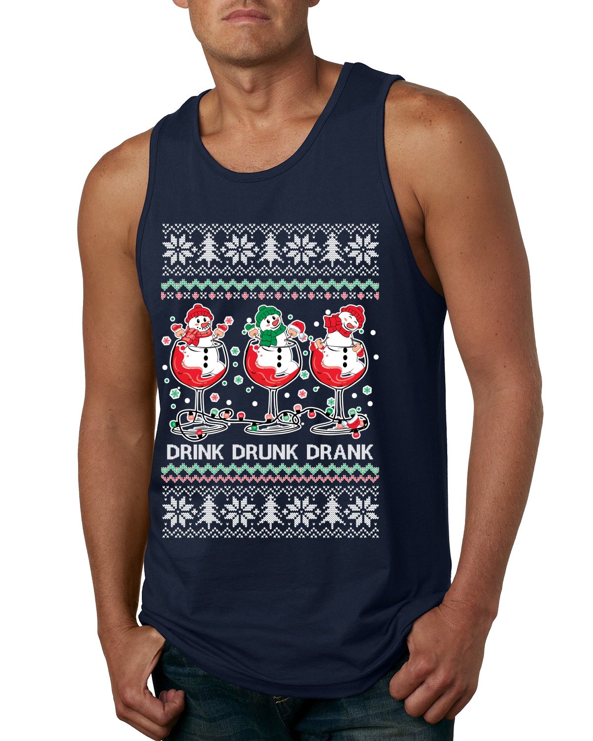 Holiday Spirits Drink Drank Drunk Snowmen Men Tank Top - Picture 6 of 9