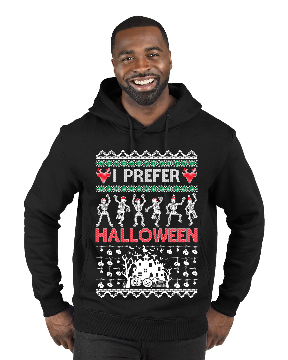 I Prefer Halloween Dancing Skeletons Premium Graphic Hoodie Sweatshirt - Picture 3 of 3