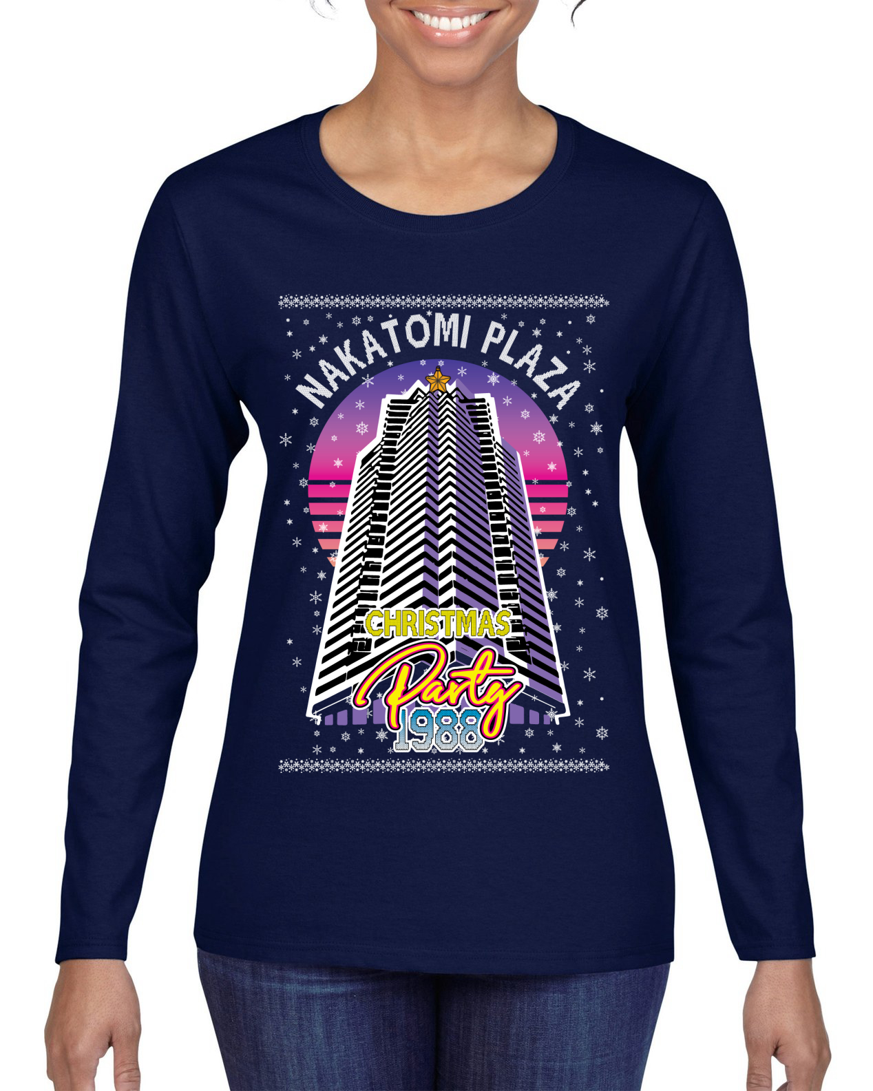 Retro Nakatomi Plaza 1988 Holiday Party Women Graphic Long Sleeve