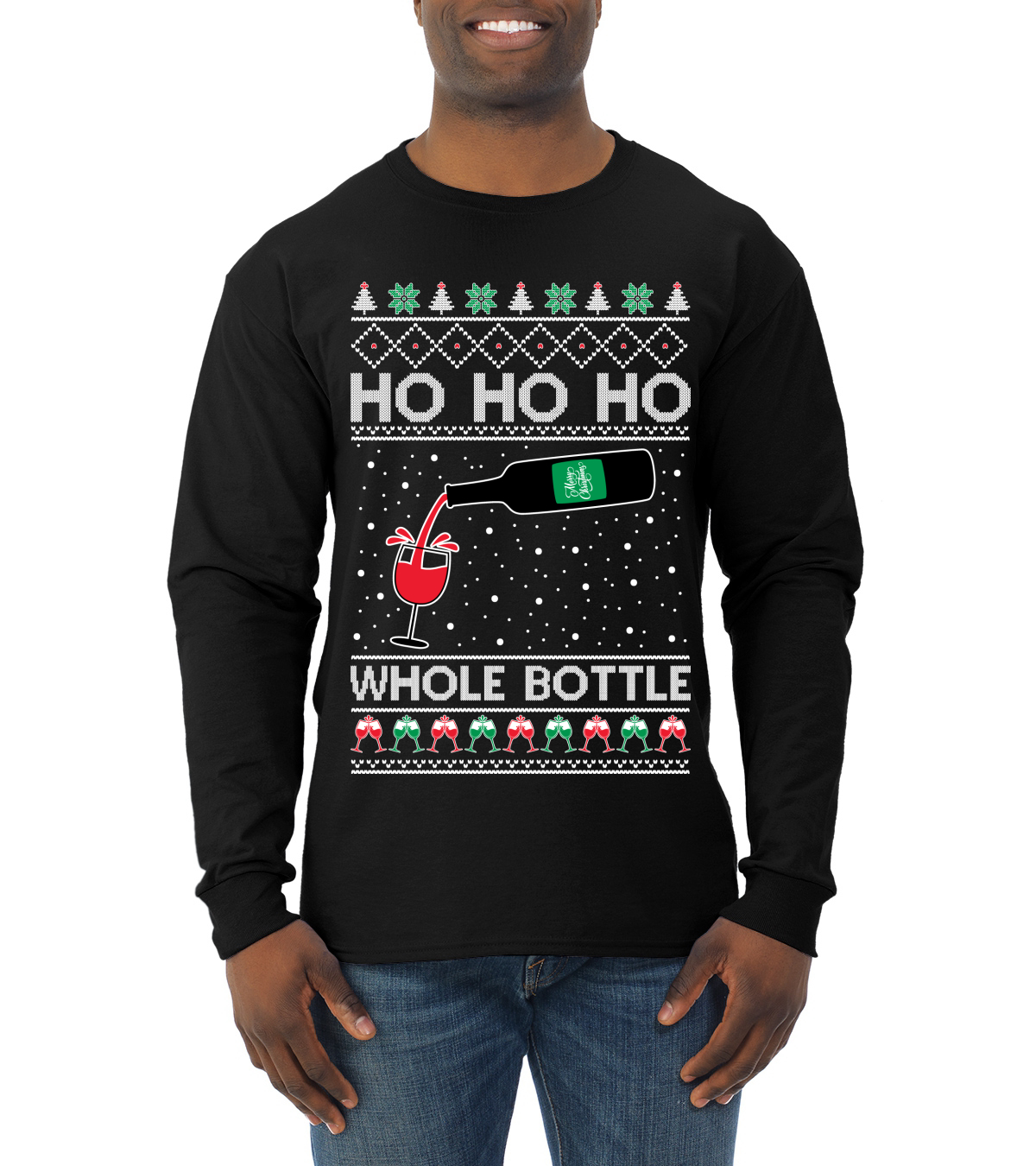 Ho Ho Ho Whole Bottle Wine Spirits Men Long Sleeve Shirt