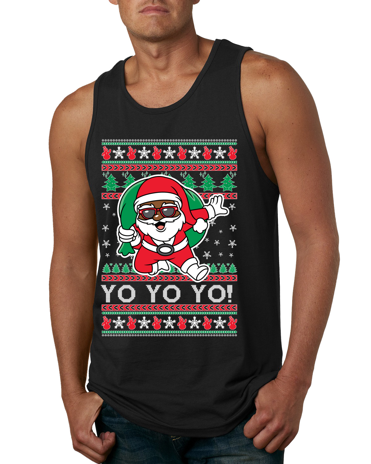 Camiseta sin mangas Yo Yo Yo Yo Yo Yo Yo Yo Black Santa para hombre - Imagen 3 de 9