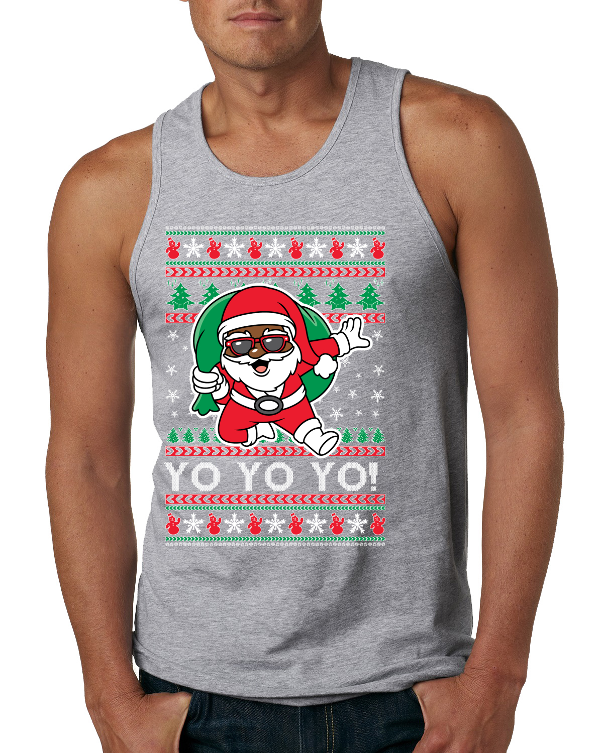 Camiseta sin mangas Yo Yo Yo Yo Yo Yo Yo Yo Black Santa para hombre - Imagen 5 de 9