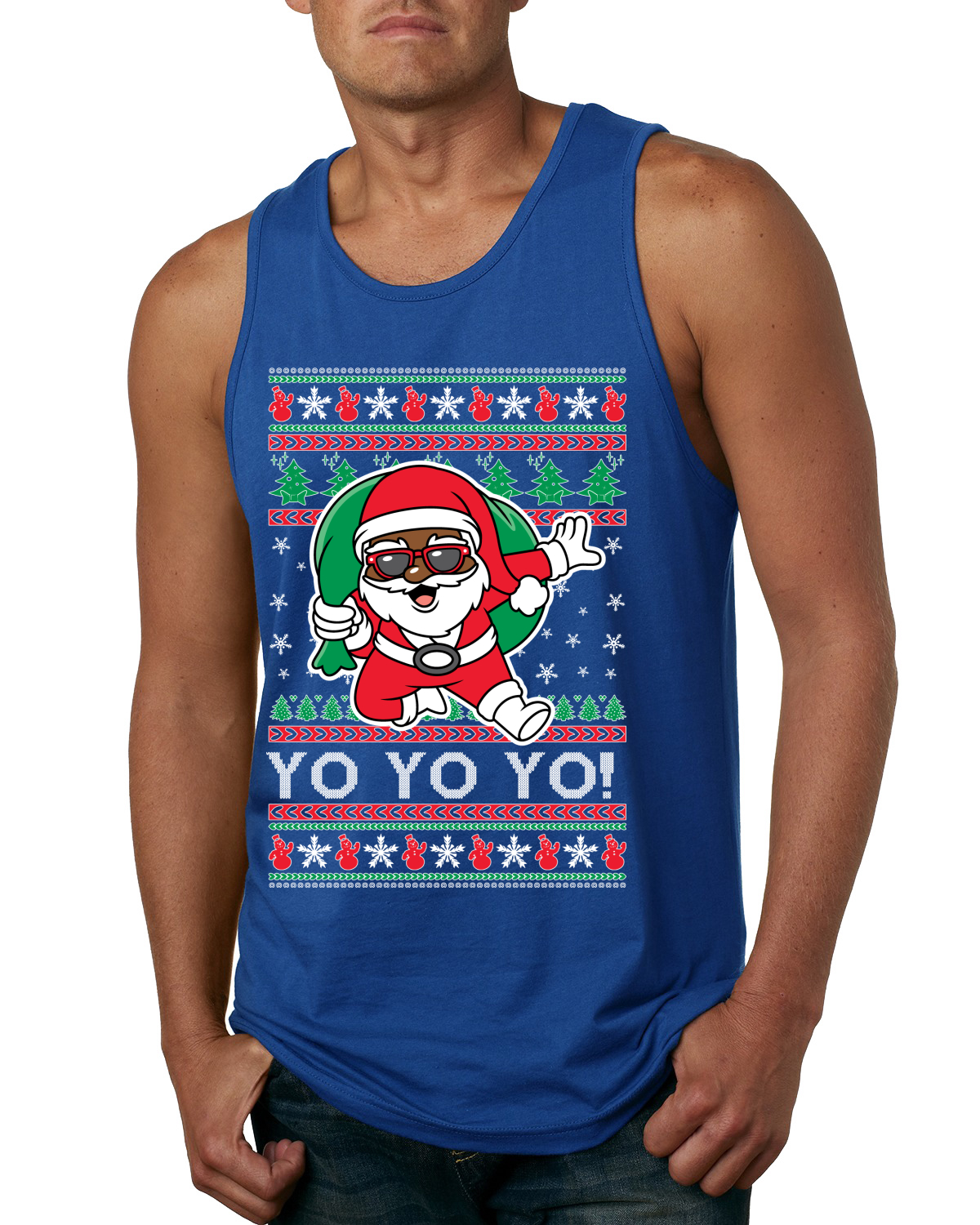 Camiseta sin mangas Yo Yo Yo Yo Yo Yo Yo Yo Black Santa para hombre - Imagen 8 de 9