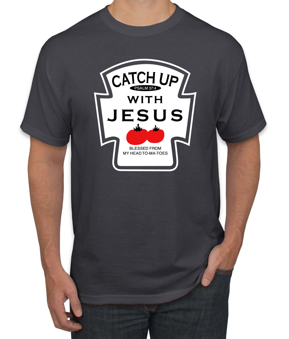 Camiseta Catch Up with Jesus Divertida Botella de ketchup Inspirador Hombre Cristiano - Imagen 4 de 24