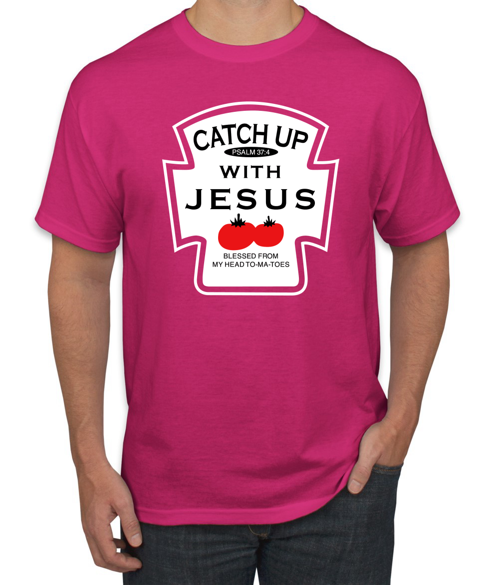 Camiseta Catch Up with Jesus Divertida Botella de ketchup Inspirador Hombre Cristiano - Imagen 6 de 24