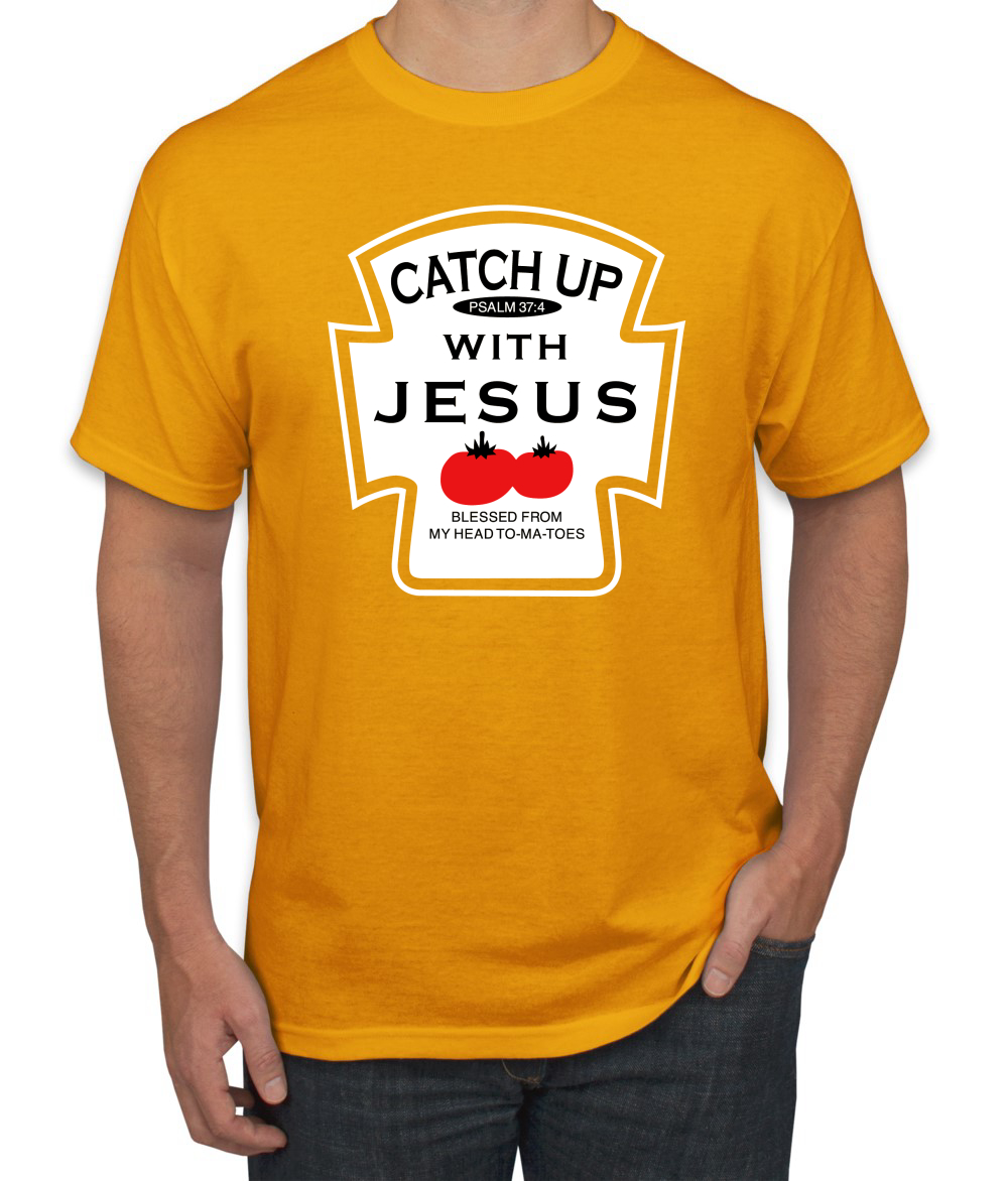 Camiseta Catch Up with Jesus Divertida Botella de ketchup Inspirador Hombre Cristiano - Imagen 7 de 24