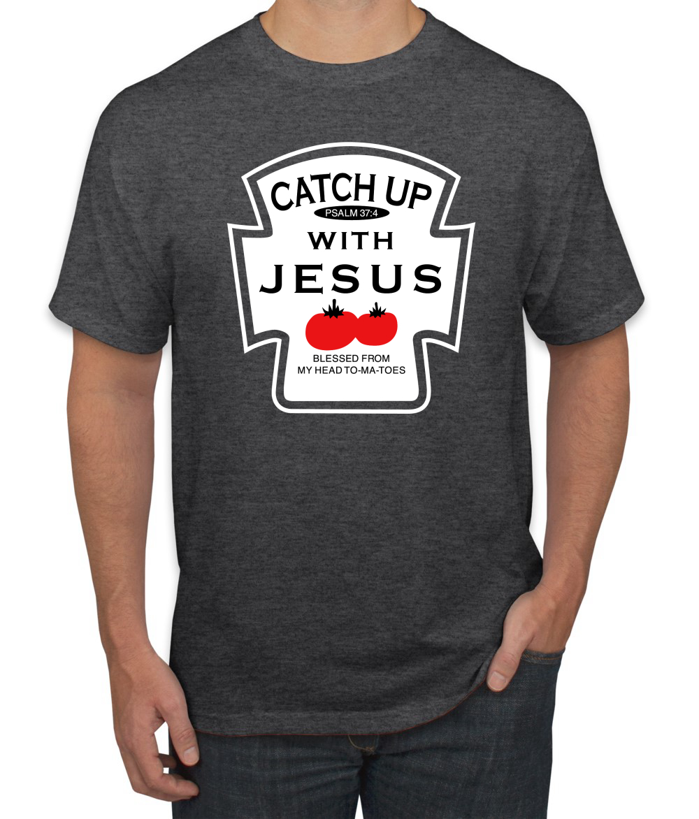 Camiseta Catch Up with Jesus Divertida Botella de ketchup Inspirador Hombre Cristiano - Imagen 8 de 24
