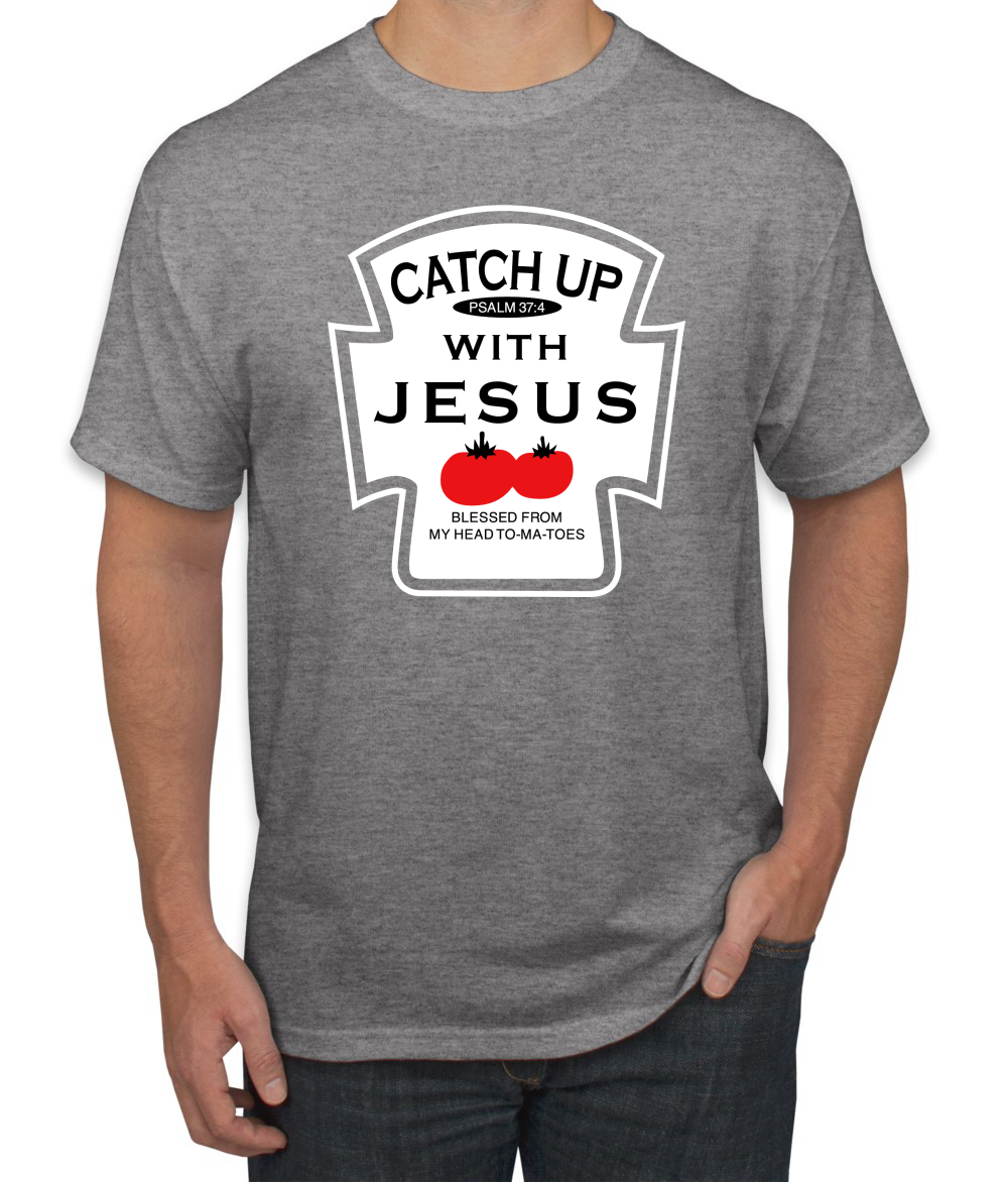 Camiseta Catch Up with Jesus Divertida Botella de ketchup Inspirador Hombre Cristiano - Imagen 9 de 24