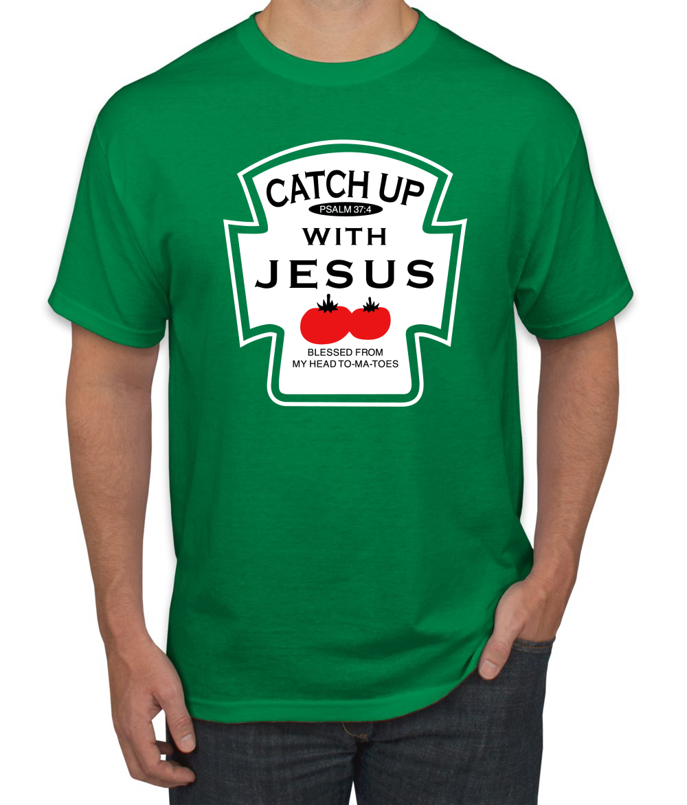 Camiseta Catch Up with Jesus Divertida Botella de ketchup Inspirador Hombre Cristiano - Imagen 10 de 24