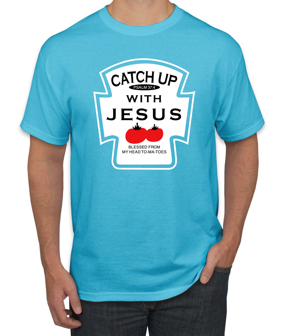 Camiseta Catch Up with Jesus Divertida Botella de ketchup Inspirador Hombre Cristiano - Imagen 13 de 24