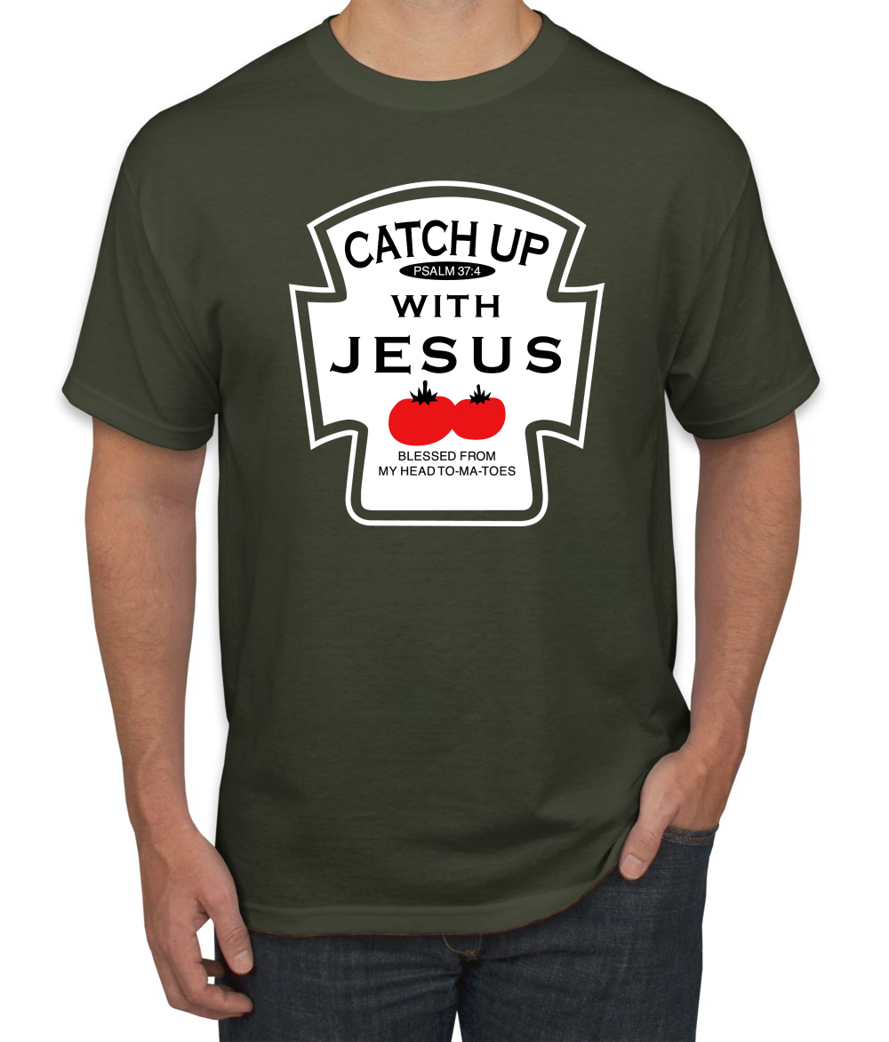 Camiseta Catch Up with Jesus Divertida Botella de ketchup Inspirador Hombre Cristiano - Imagen 15 de 24
