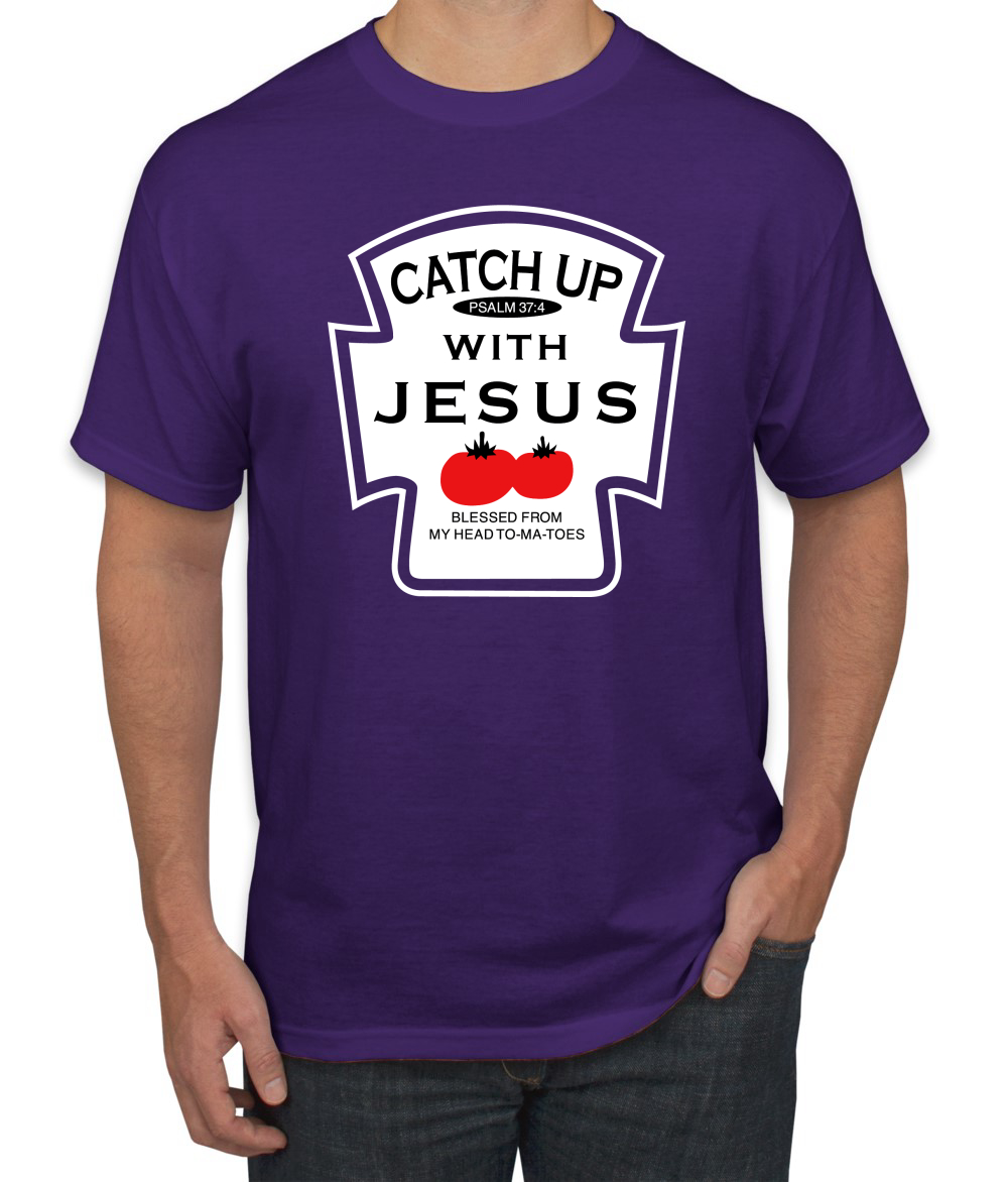 Camiseta Catch Up with Jesus Divertida Botella de ketchup Inspirador Hombre Cristiano - Imagen 19 de 24