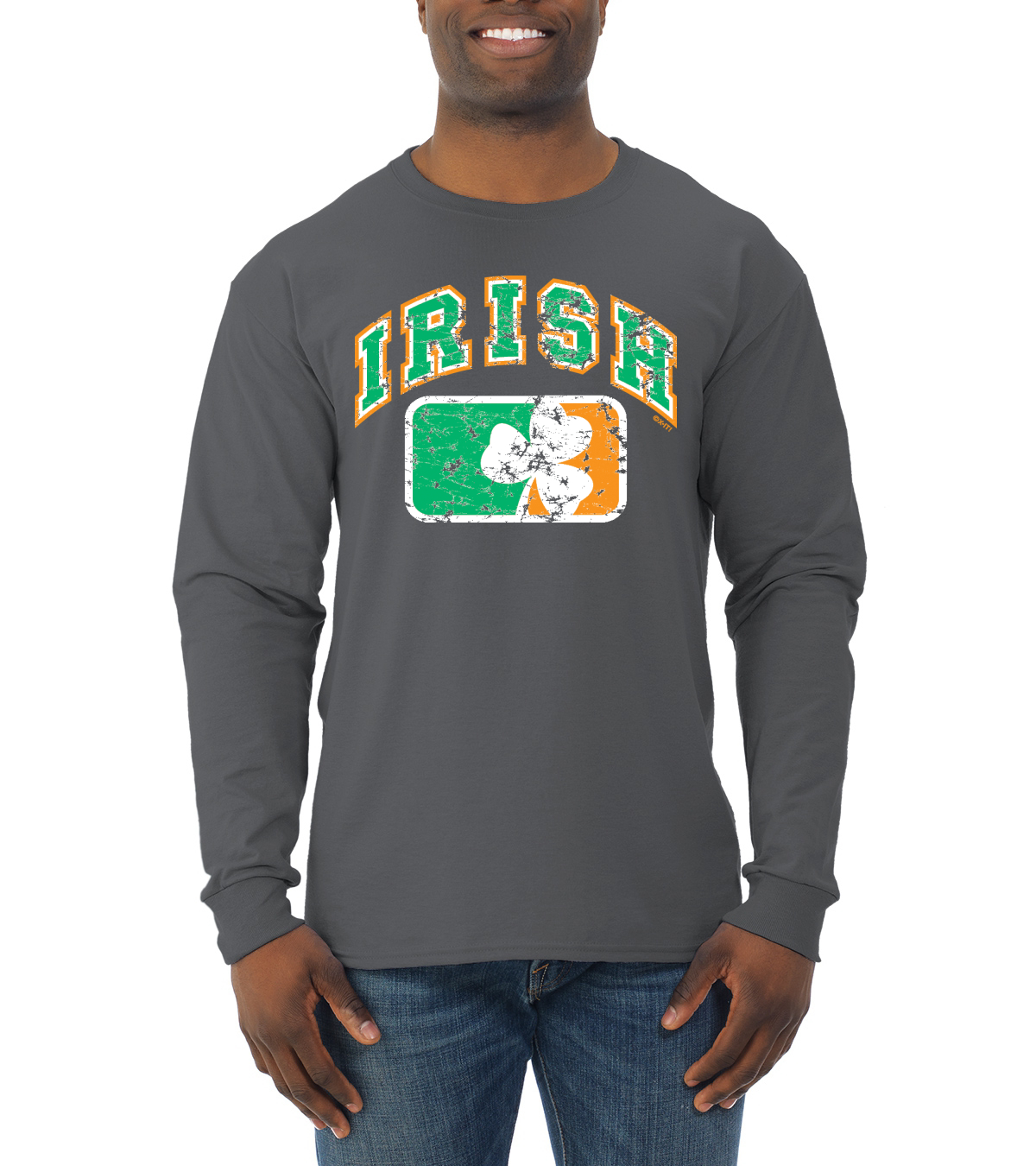 Camisa de manga larga vintage envejecida bandera irlandesa trébol día de San Patricio para hombre - Imagen 4 de 6