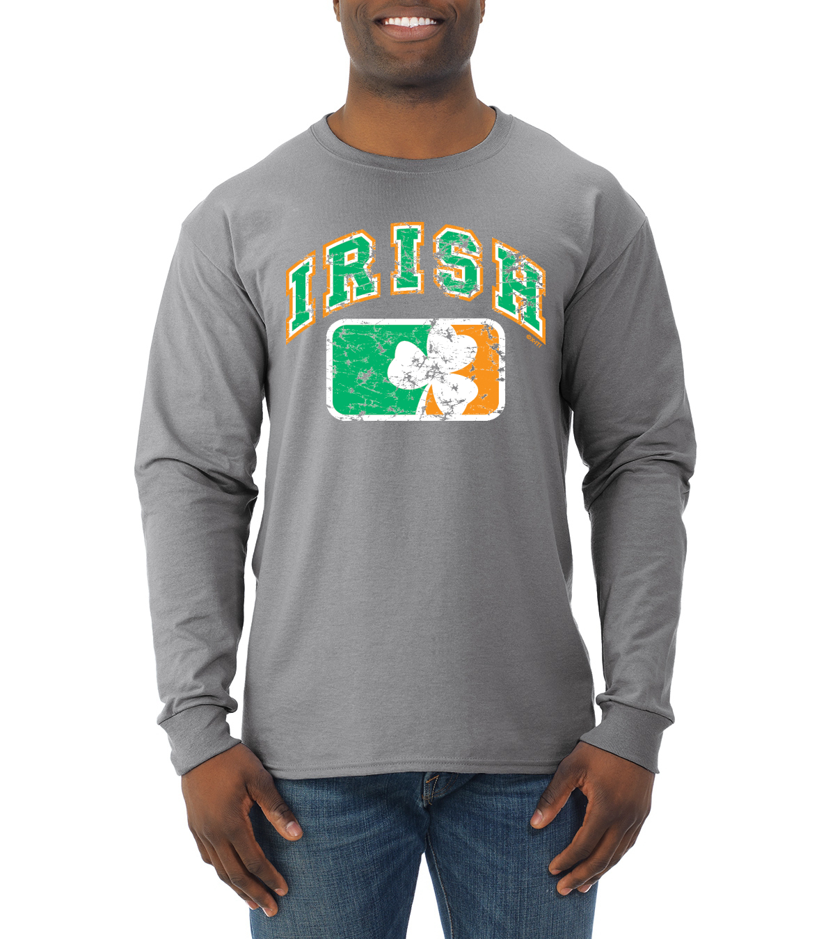 Camisa de manga larga vintage envejecida bandera irlandesa trébol día de San Patricio para hombre - Imagen 5 de 6