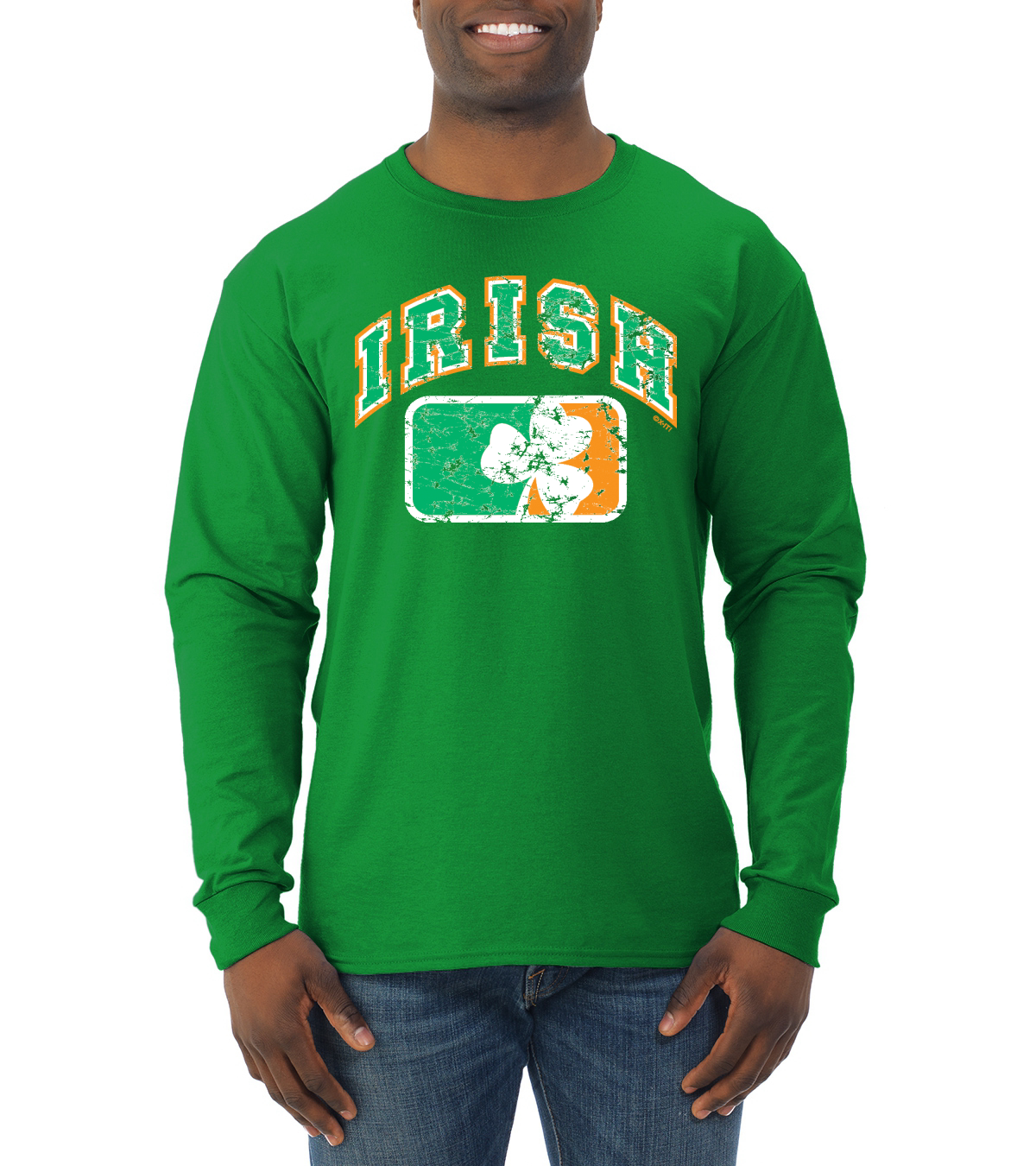 Camisa de manga larga vintage envejecida bandera irlandesa trébol día de San Patricio para hombre - Imagen 6 de 6