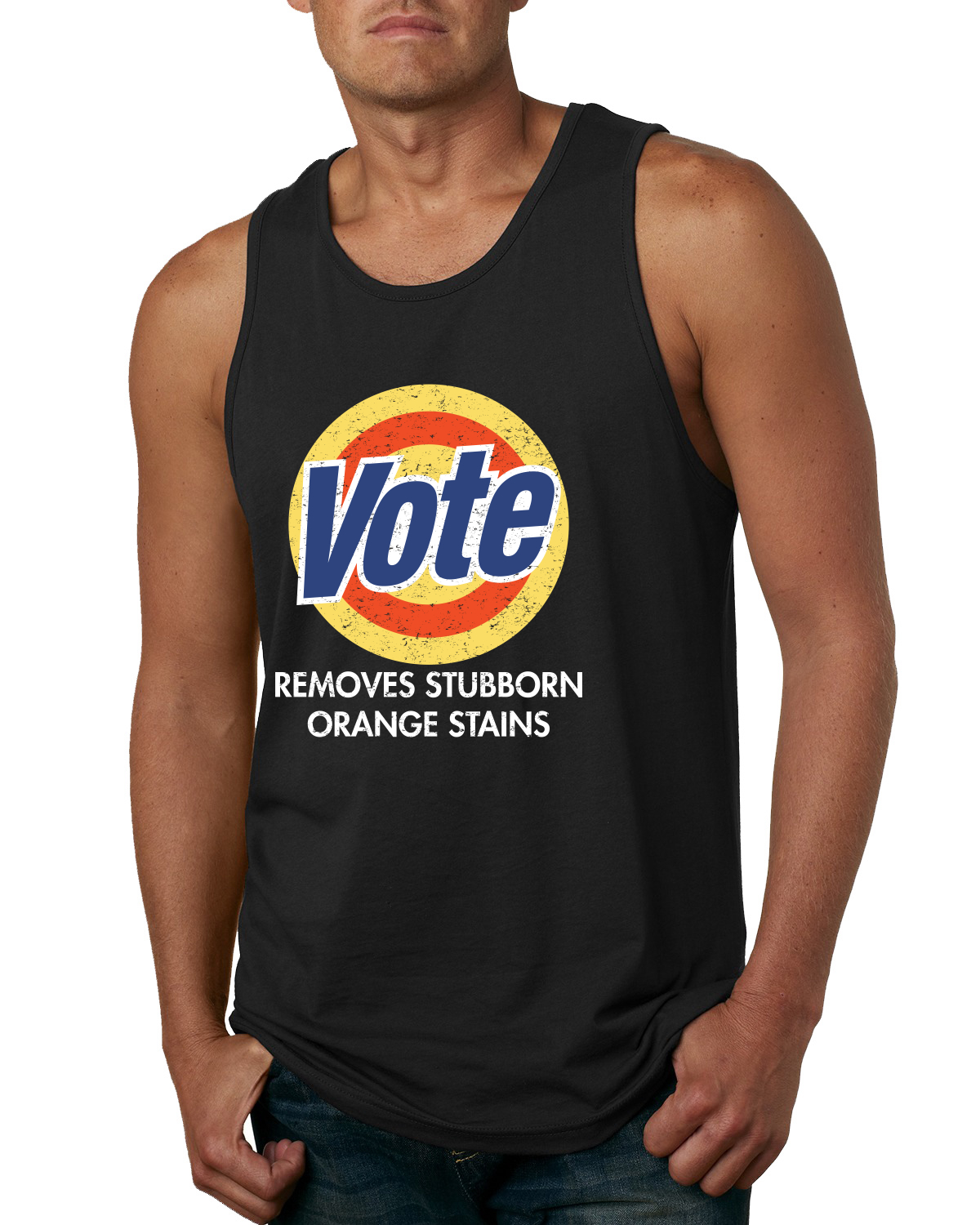 Camiseta sin mangas Vote elimina manchas naranjas obstinadas con gráficos para hombre - Imagen 3 de 8