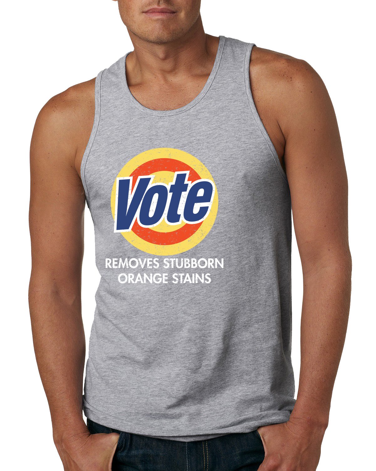 Camiseta sin mangas Vote elimina manchas naranjas obstinadas con gráficos para hombre - Imagen 4 de 8