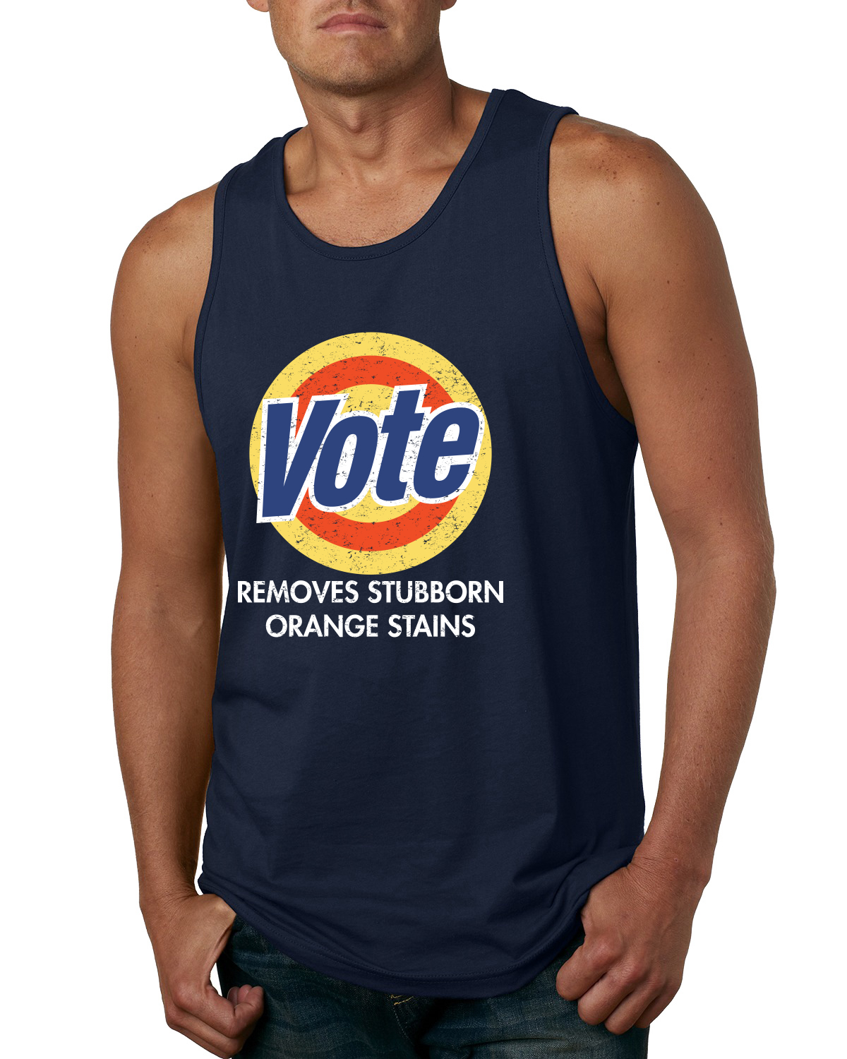 Camiseta sin mangas Vote elimina manchas naranjas obstinadas con gráficos para hombre - Imagen 5 de 8